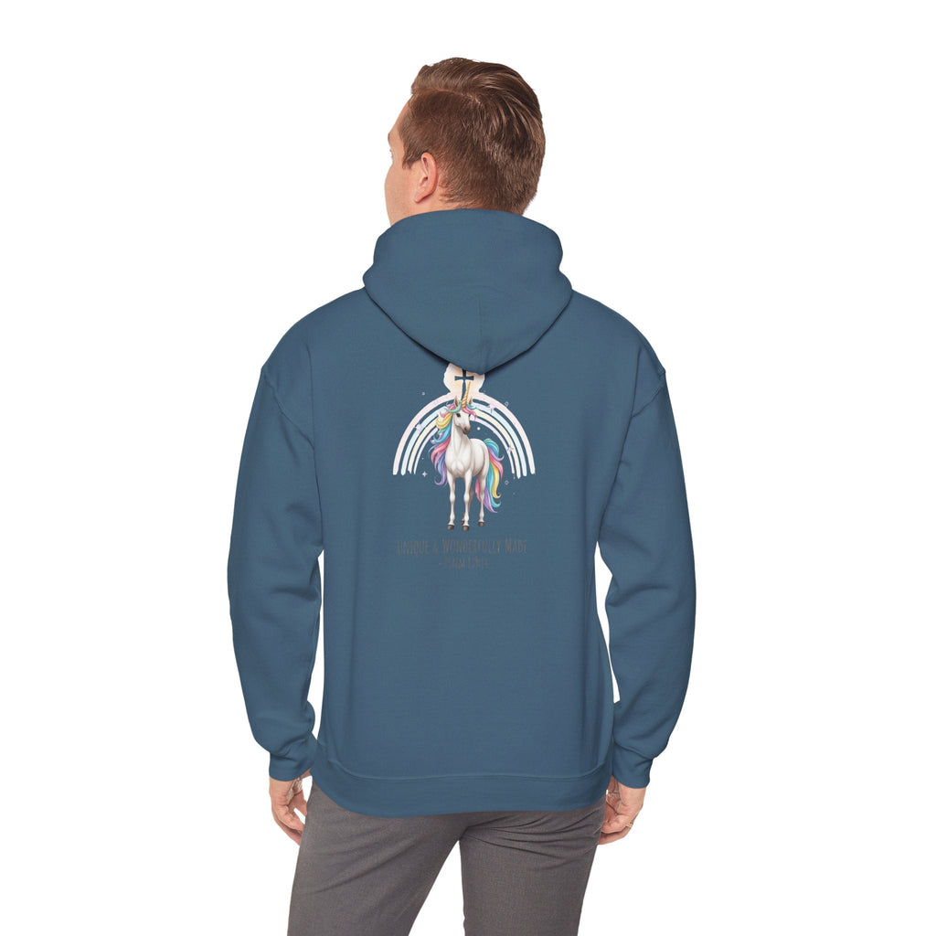 Unique Unicorn Hoodie – Rainbow Cross Psalm 139:14 Christian Hoodie for Wonderfully Made Printify
