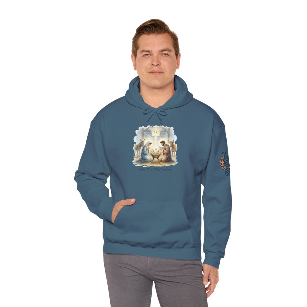 Unto Us a Child is Born Hoodie – Isaiah 9:6 Nativity Manger Scene Christian Christmas Sweatshirt for Holy Night Faith Printify