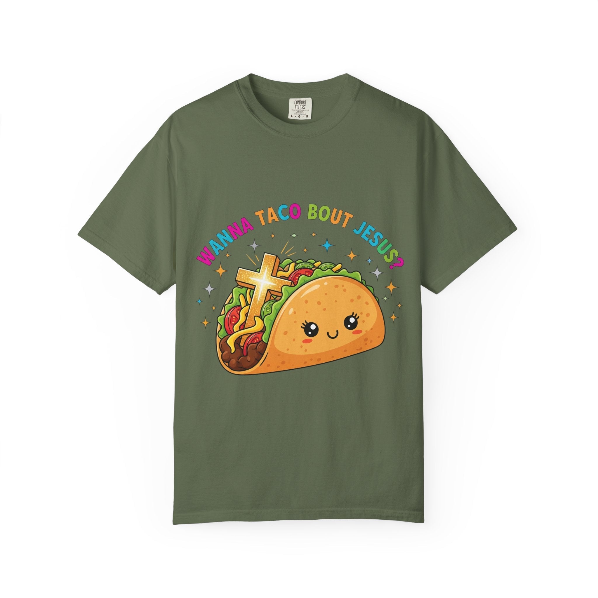 Wanna Taco 'Bout Jesus? Funny Christian Pun T-Shirt – Lettuce Pray & Share Faith! Printify