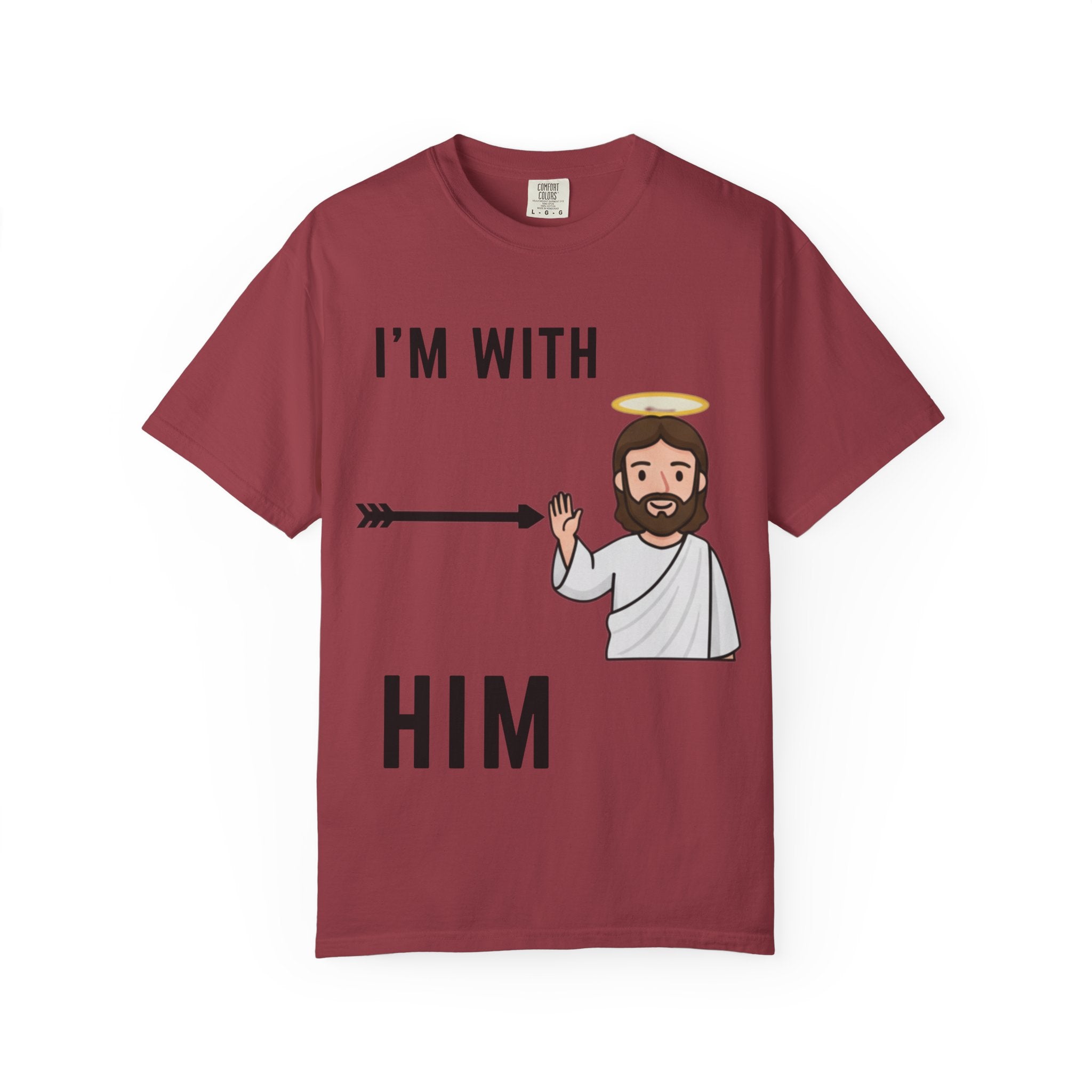 🔥 I’m With Him → Christian T-Shirt | Arrow Pointing to Jesus | Minimalist Faith Tee | Subtle Cross Design | Bible-Inspired Apparel by Uplifted Gear Printify