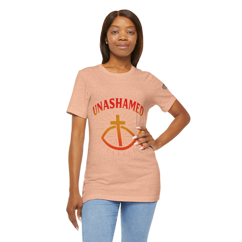 Unashamed T-shirt – Ichthys Jesus Fish & Cross Christian T-shirt for Romans 1:16 Bold Faith Printify