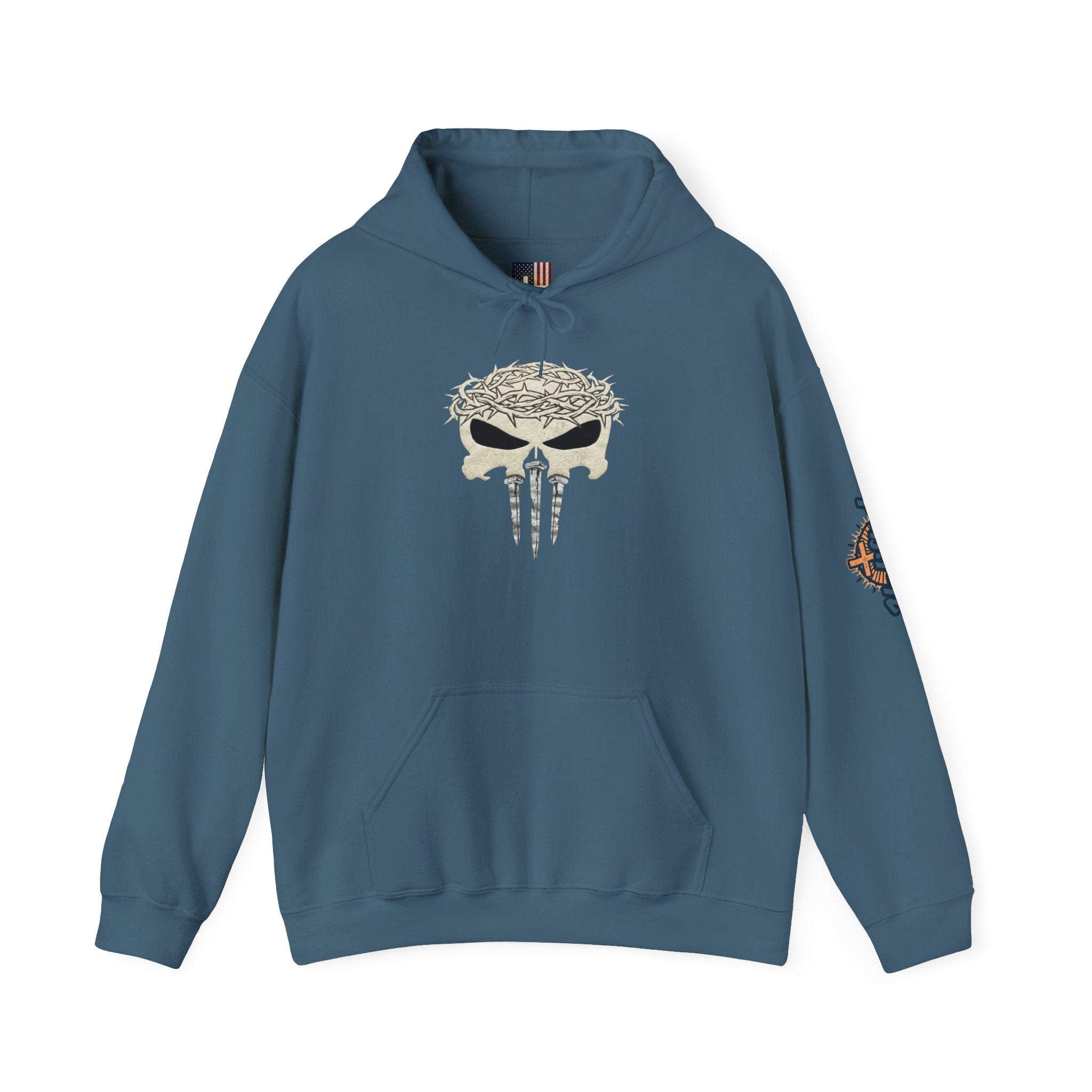 Christian Skull Hoodie - Crown of Thorns & Nails - Warrior Faith Hoodie Printify
