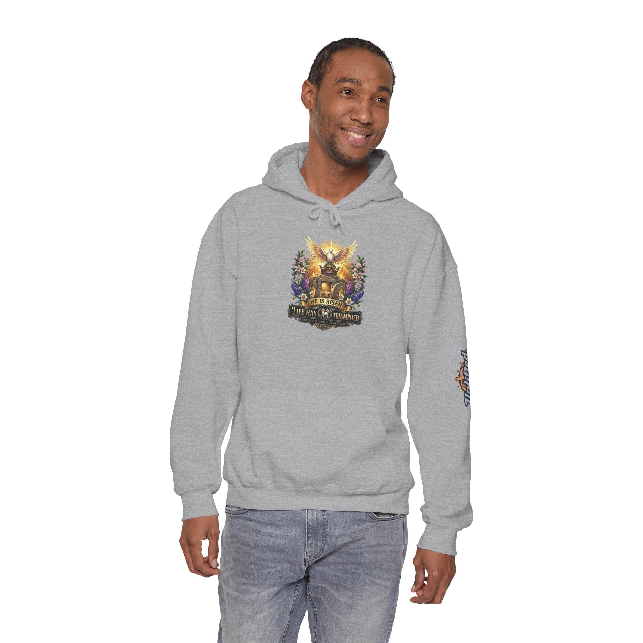 He Is Risen "Life Has Triumphed" Hoodie — Easter Resurrection Christian Hoodie Printify