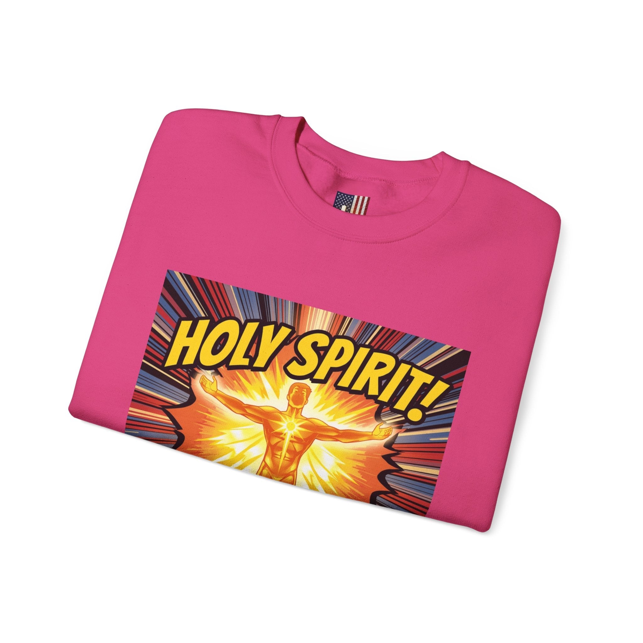 Holy Spirit Activate Sweatshirt – Superhero Christian Sweatshirt with Vibrant Power-Up Design for Faith-Fueled Boldness Printify