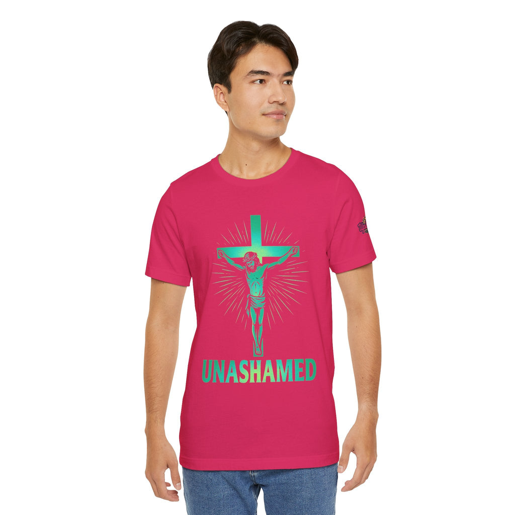 Unashamed T-shirt – Romans 1:16 Crucifixion Christian t-shirt for Bold Unwavering Faith Printify