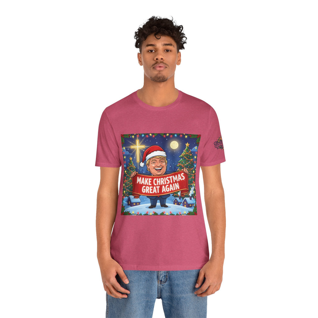 🎄 Make Christmas Great Again – Patriotic Christian Christmas T-Shirt | Bold Holiday Faith Tee | Red & White Banner Design | Uplifted Gear Printify
