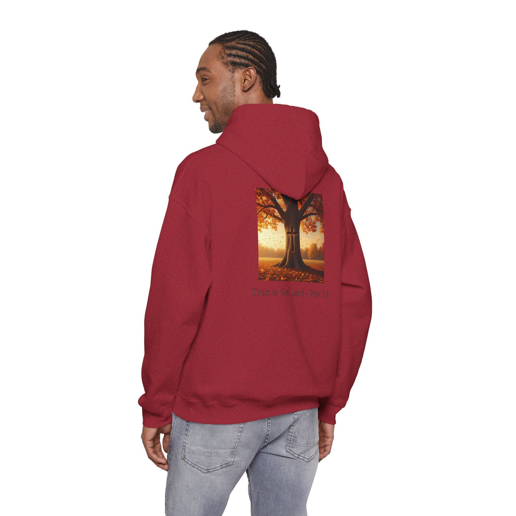 Trust in the Lord Hoodie – Autumn Tree Proverbs 3:5 Christian Hoodie for Cozy Faith Printify