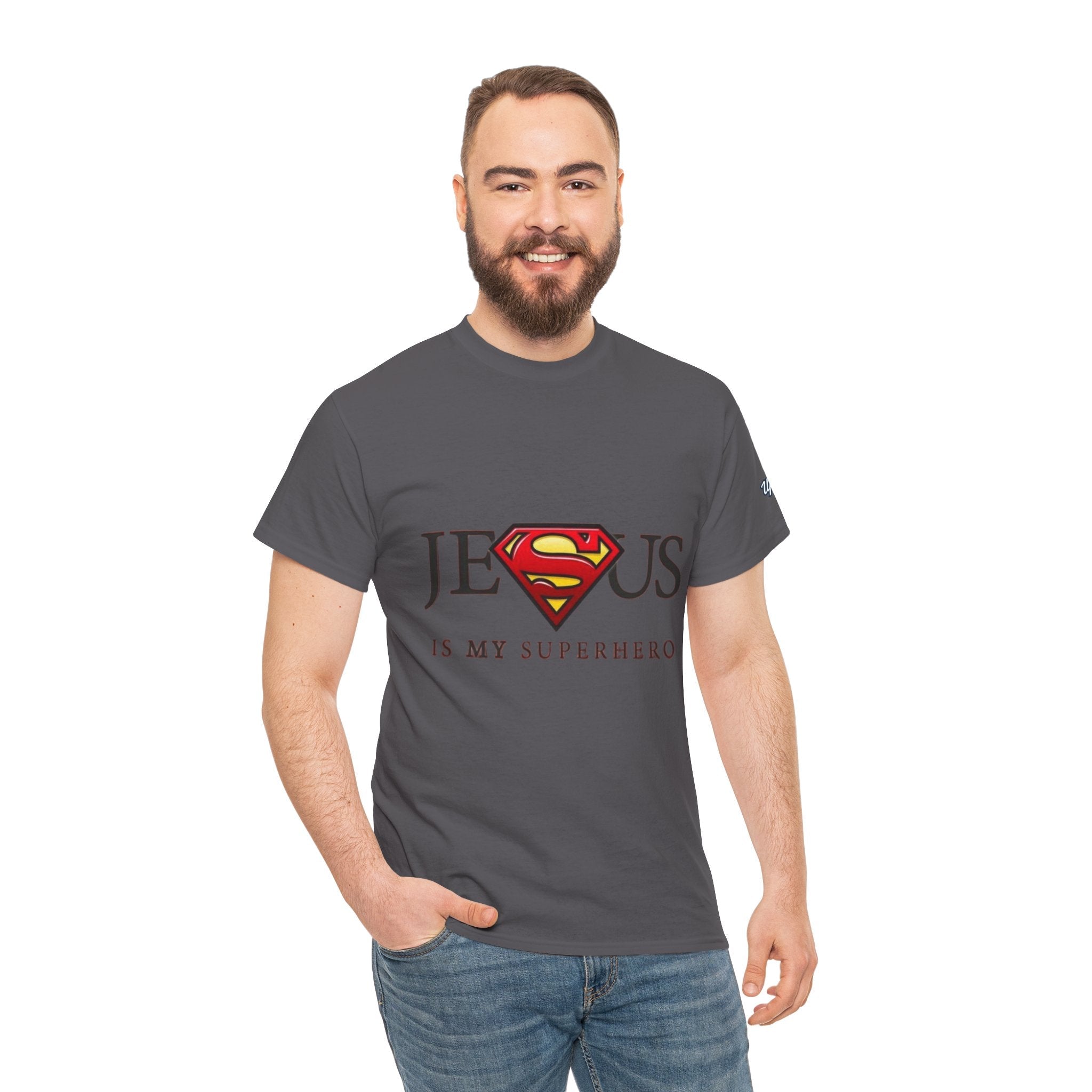 Jesus Is My Superhero T-Shirt — Faith-Based Superman-Inspired Tee Printify