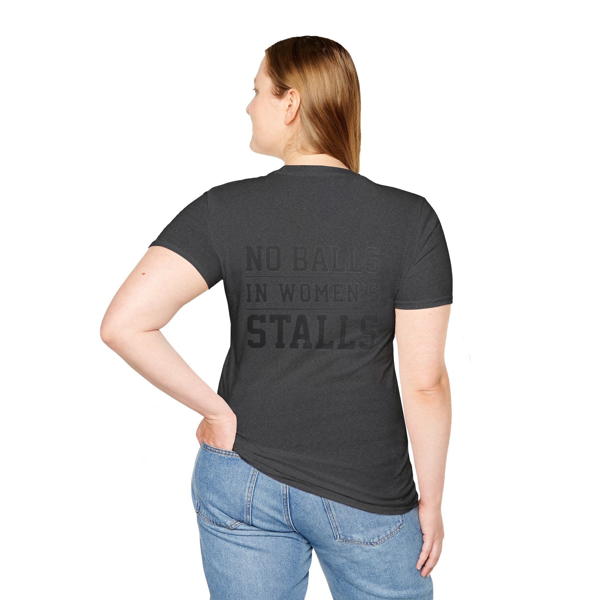 The Lord Says No Balls in Women's Stalls Statement T-Shirt Printify
