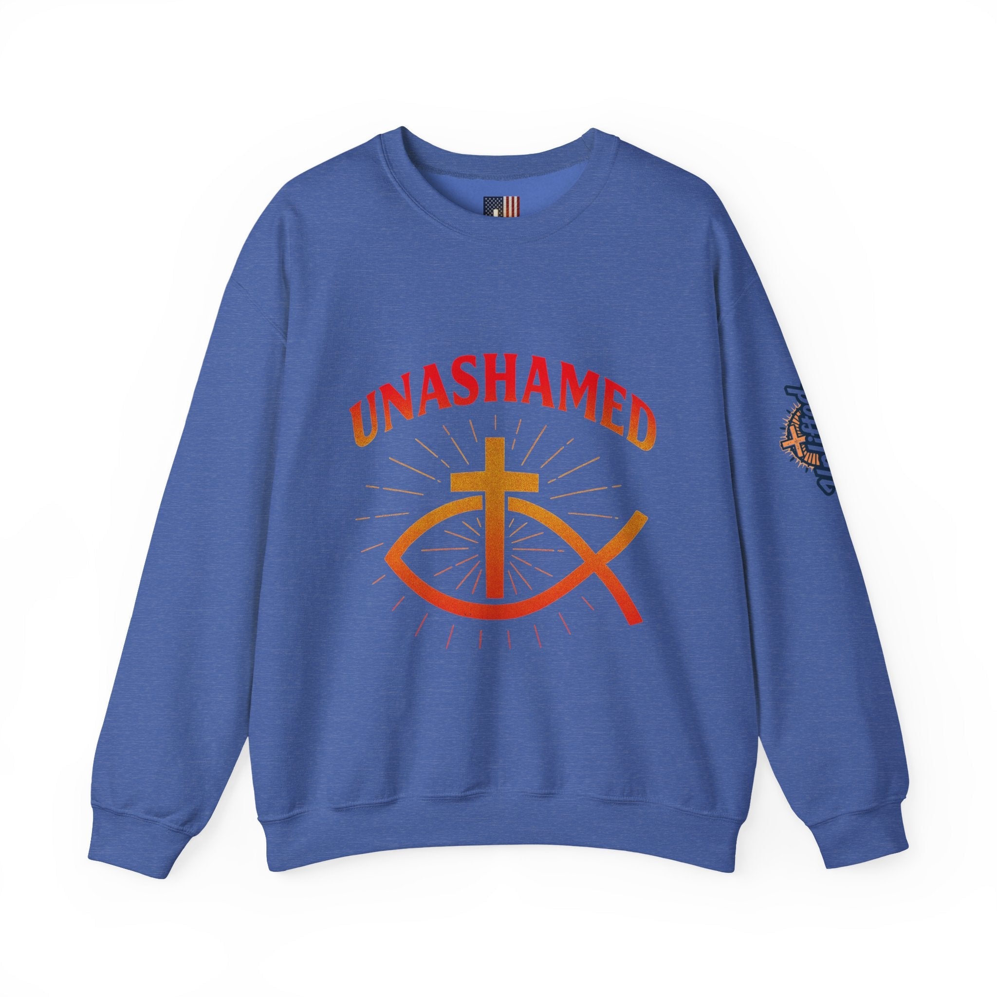 Unashamed Sweatshirt – Ichthys Jesus Fish & Cross Christian Sweatshirt for Romans 1:16 Bold Faith Printify
