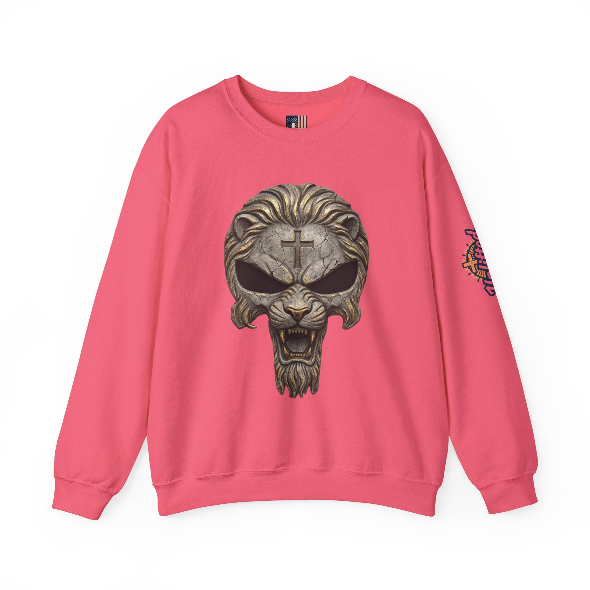 Lion of Judah Skull Christian Sweatshirt - Warrior Faith Cross Sweatshirt Printify