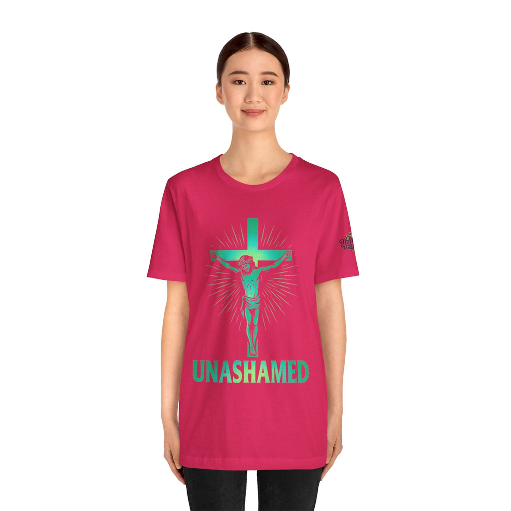Unashamed T-shirt – Romans 1:16 Crucifixion Christian t-shirt for Bold Unwavering Faith Printify