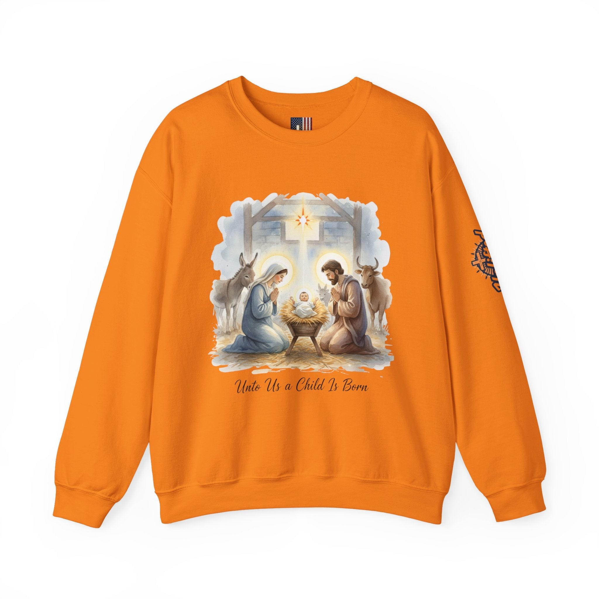 Unto Us a Child is Born Sweatshirt – Isaiah 9:6 Nativity Manger Scene Christian Christmas Sweatshirt for Holy Night Faith Printify