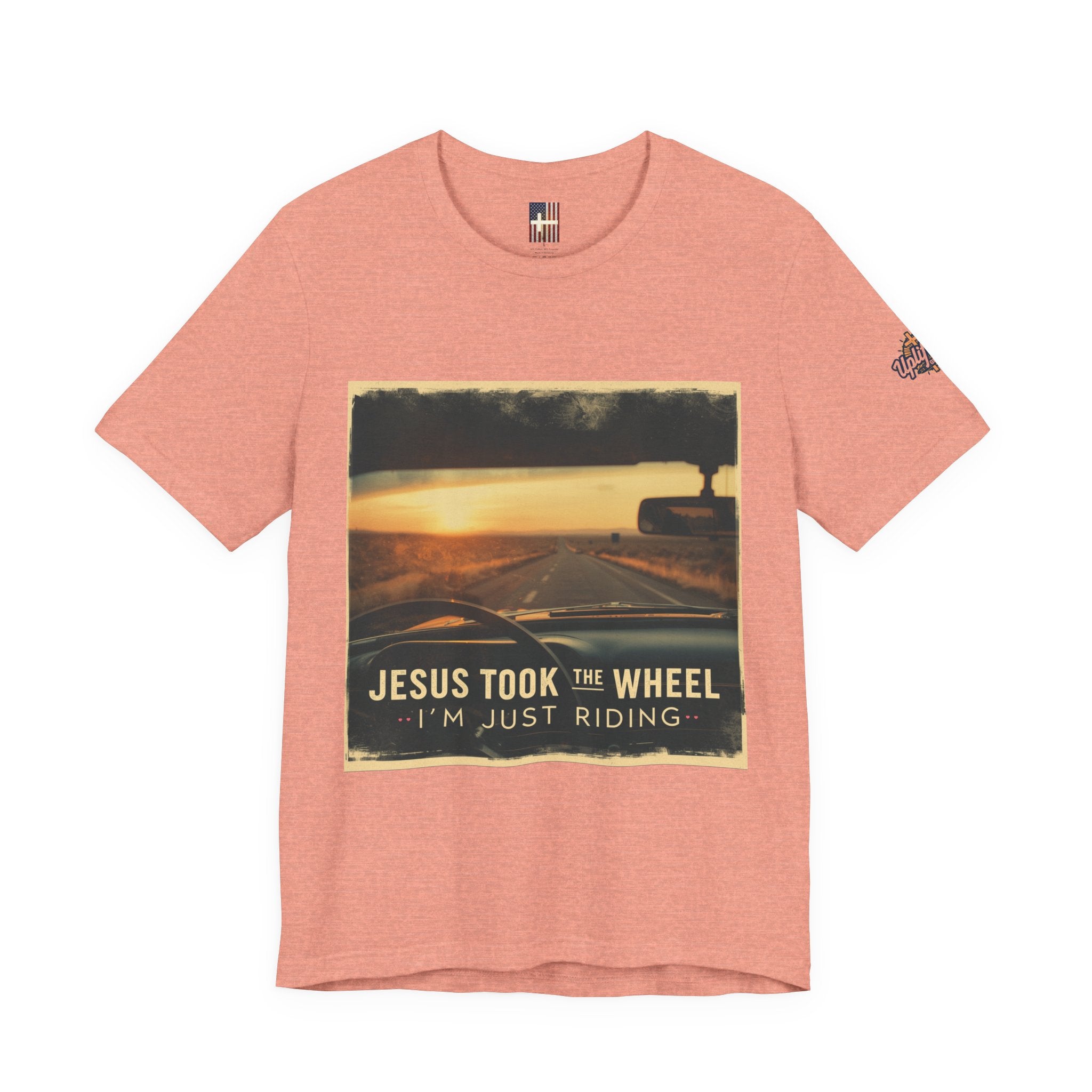 Jesus Took the Wheel I'm Just Riding T-shirt – Funny Christian Convertible Car T-shirt for Surrendered Faith & Humor Printify