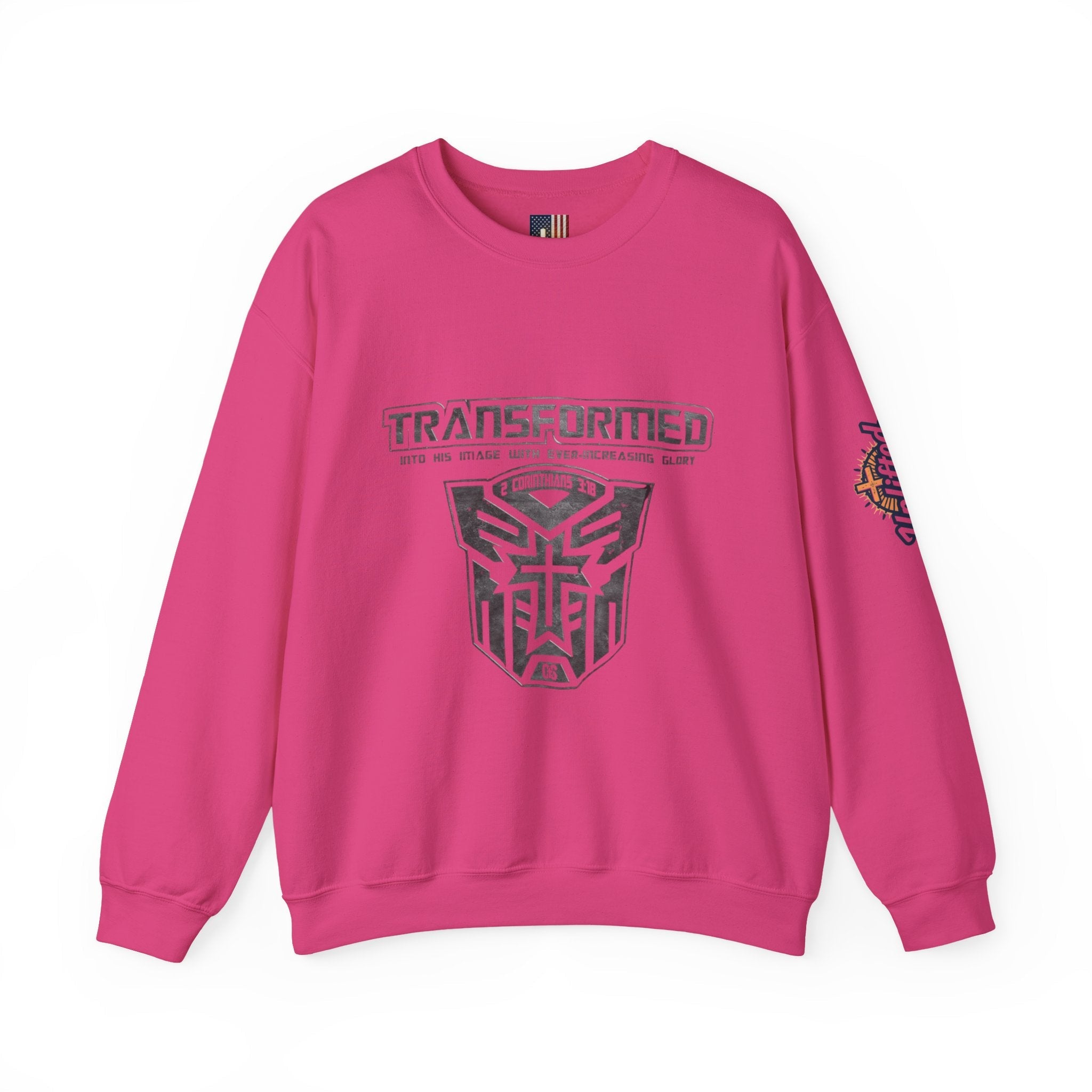 Transformer Logo Christian Sweatshirt | 2 Corinthians 3:18 Bible Verse Sweatshirt Printify