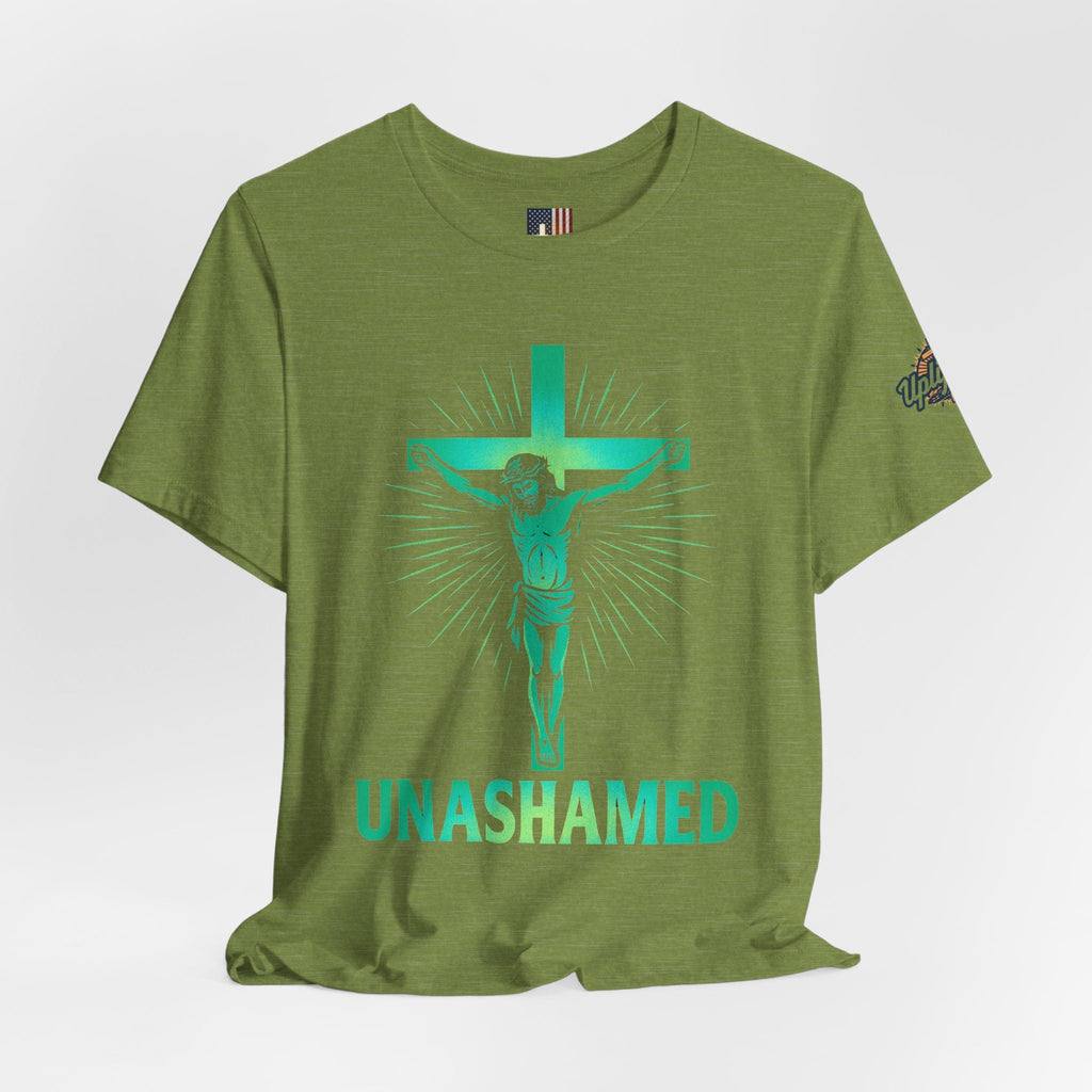 Unashamed T-shirt – Romans 1:16 Crucifixion Christian t-shirt for Bold Unwavering Faith Printify