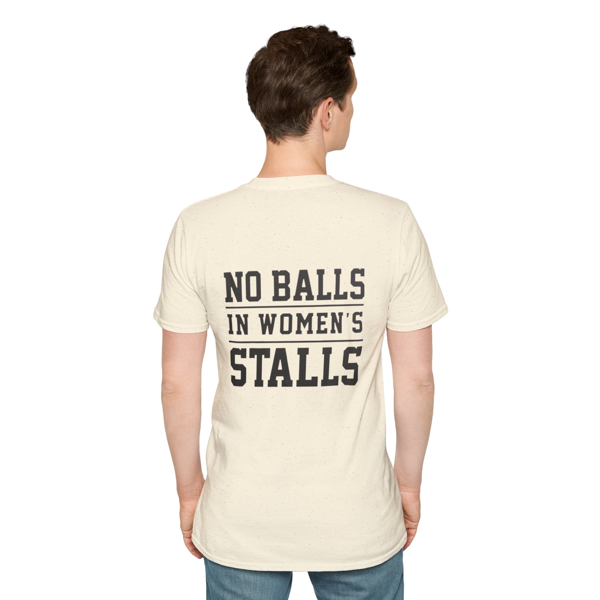 The Lord Says No Balls in Women's Stalls Statement T-Shirt Printify