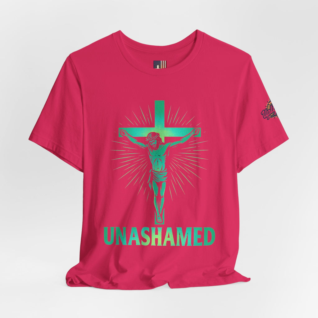 Unashamed T-shirt – Romans 1:16 Crucifixion Christian t-shirt for Bold Unwavering Faith Printify