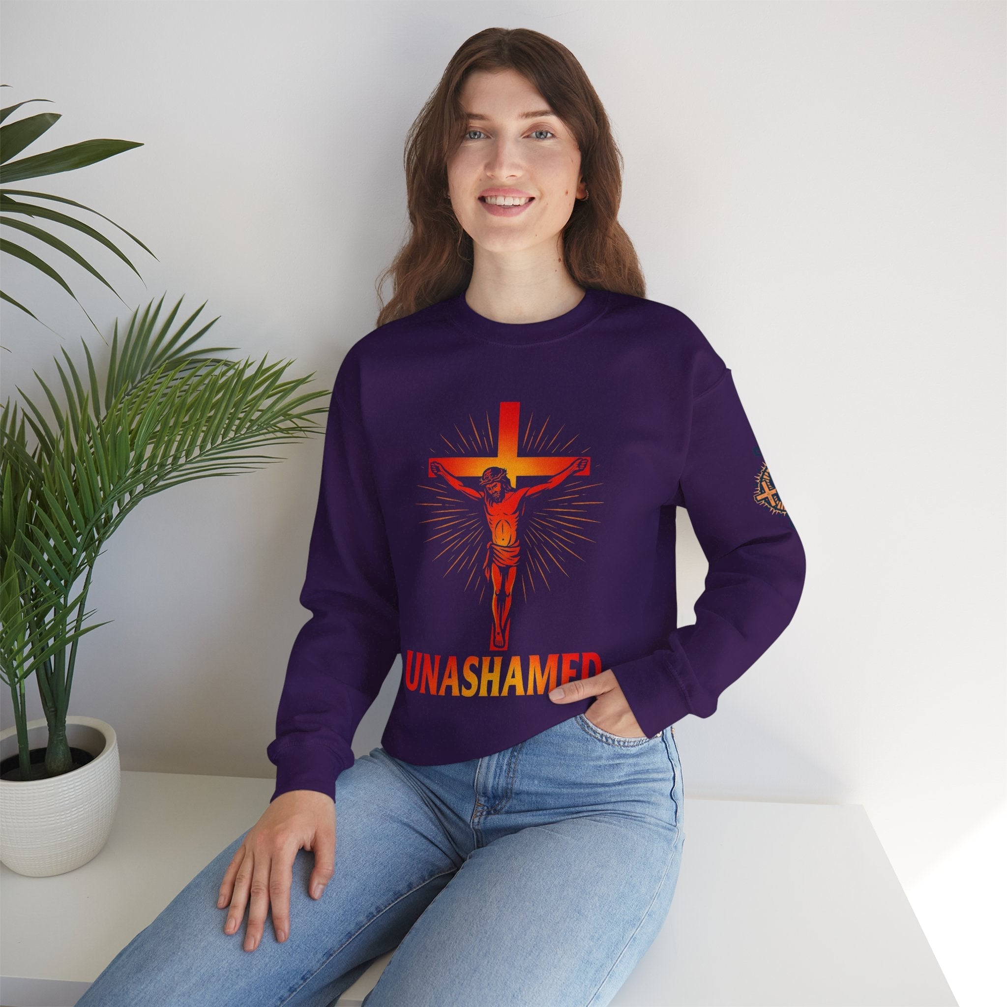 Unashamed Sweatshirt – Romans 1:16 Crucifixion Christian Sweatshirt for Bold Unwavering Faith Printify