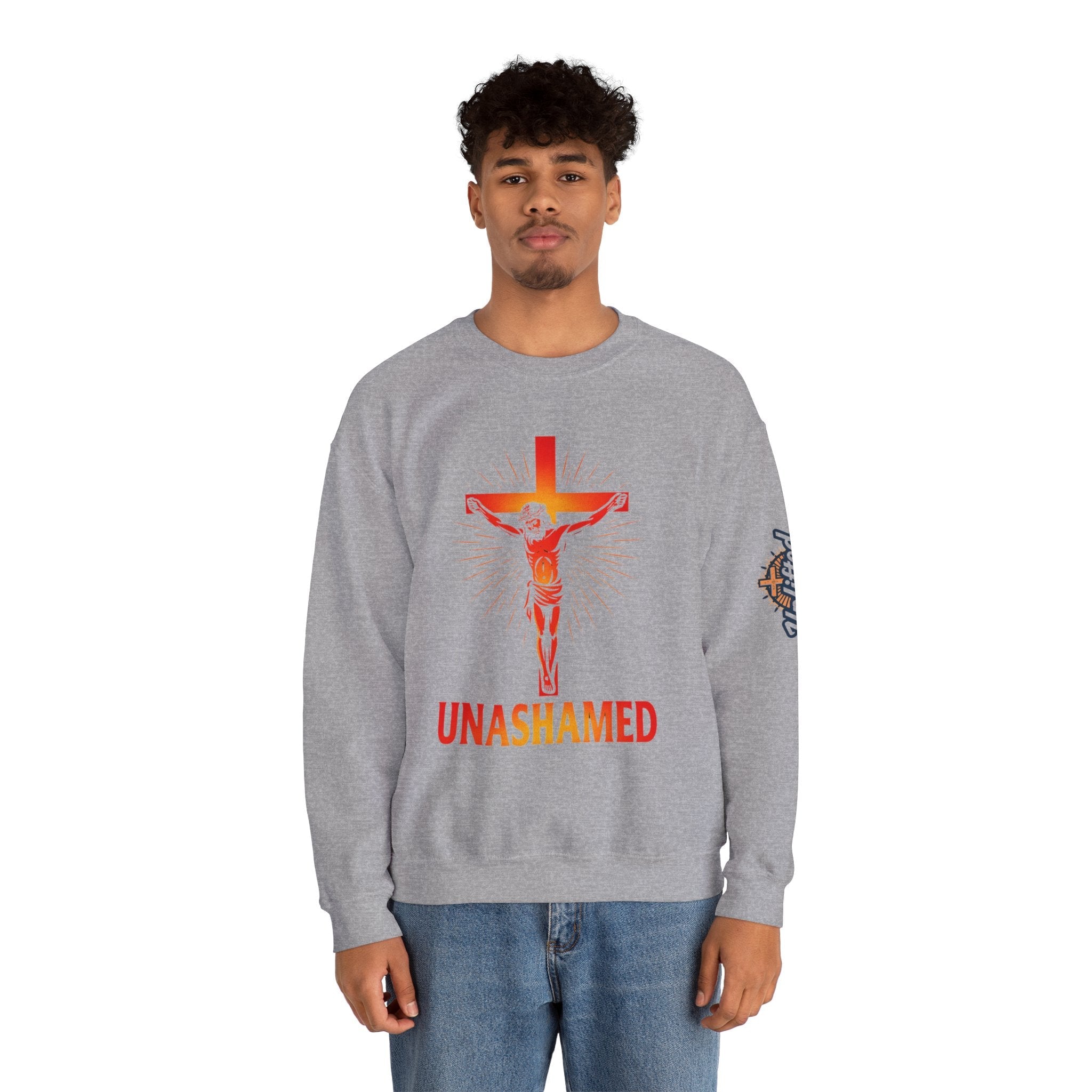 Unashamed Sweatshirt – Romans 1:16 Crucifixion Christian Sweatshirt for Bold Unwavering Faith Printify