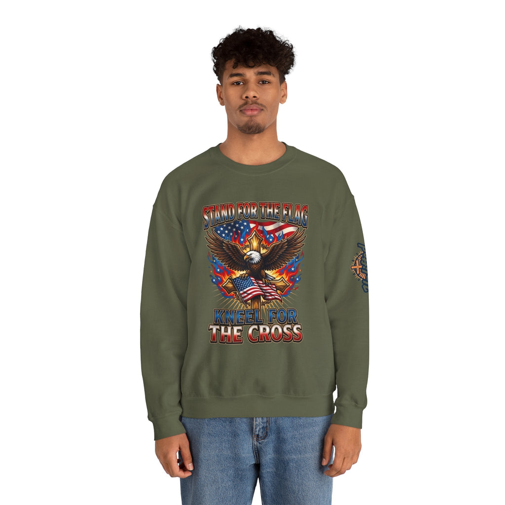 Stand for the Flag Kneel for the Cross Sweatshirt | Patriotic Eagle Sweatshirt Printify