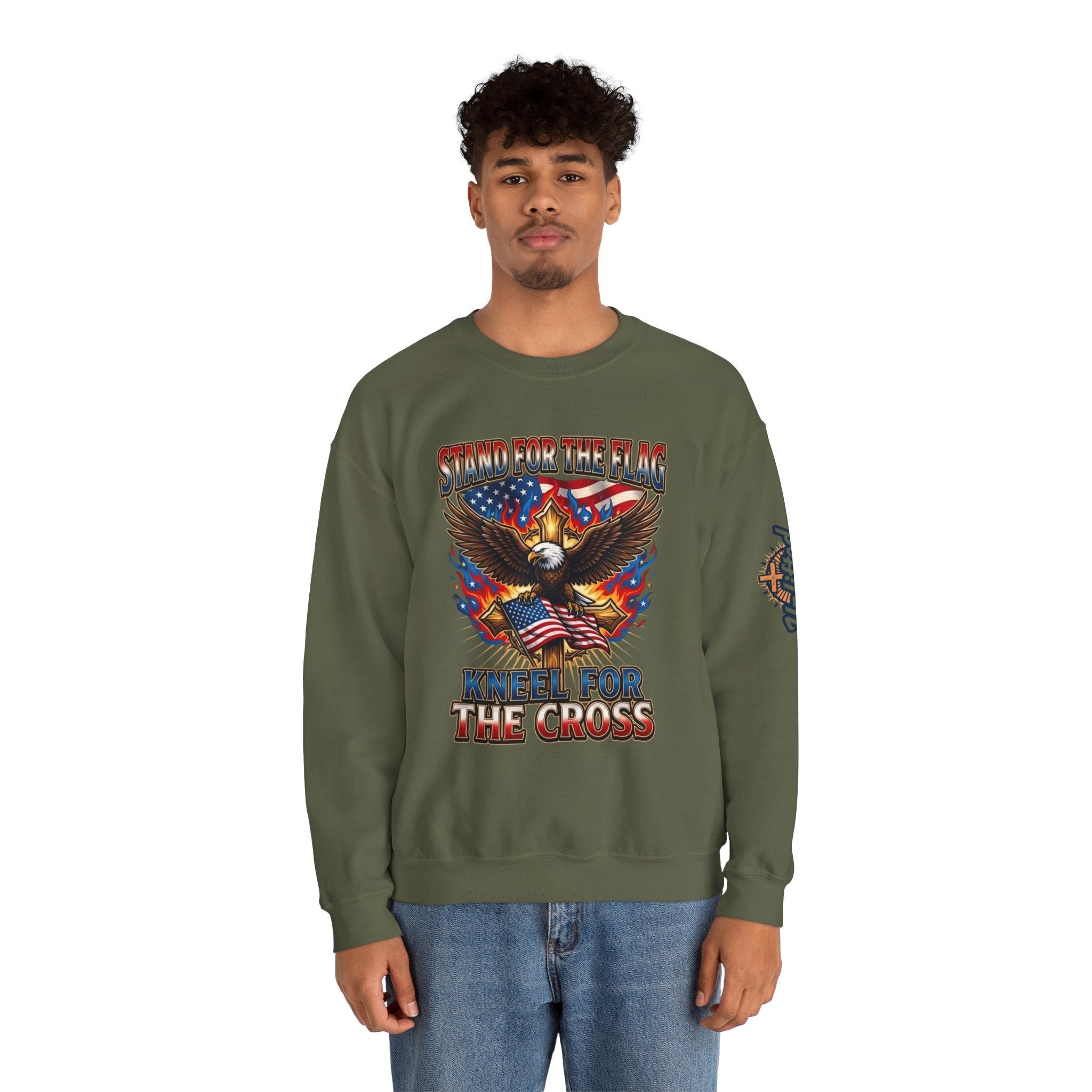 Stand for the Flag Kneel for the Cross Sweatshirt | Patriotic Eagle Sweatshirt Printify