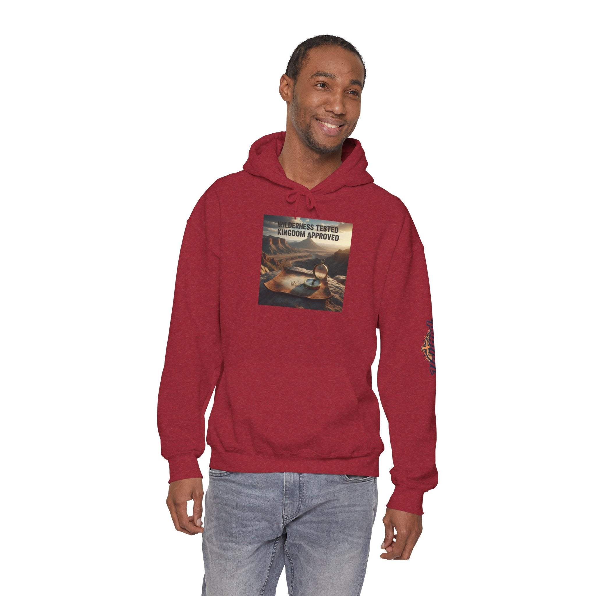 Wilderness Tested Kingdom Approved Hoodie – Mountain Desert Compass Crown Christian Sweatshirt for Biblical Adventure Faith Printify