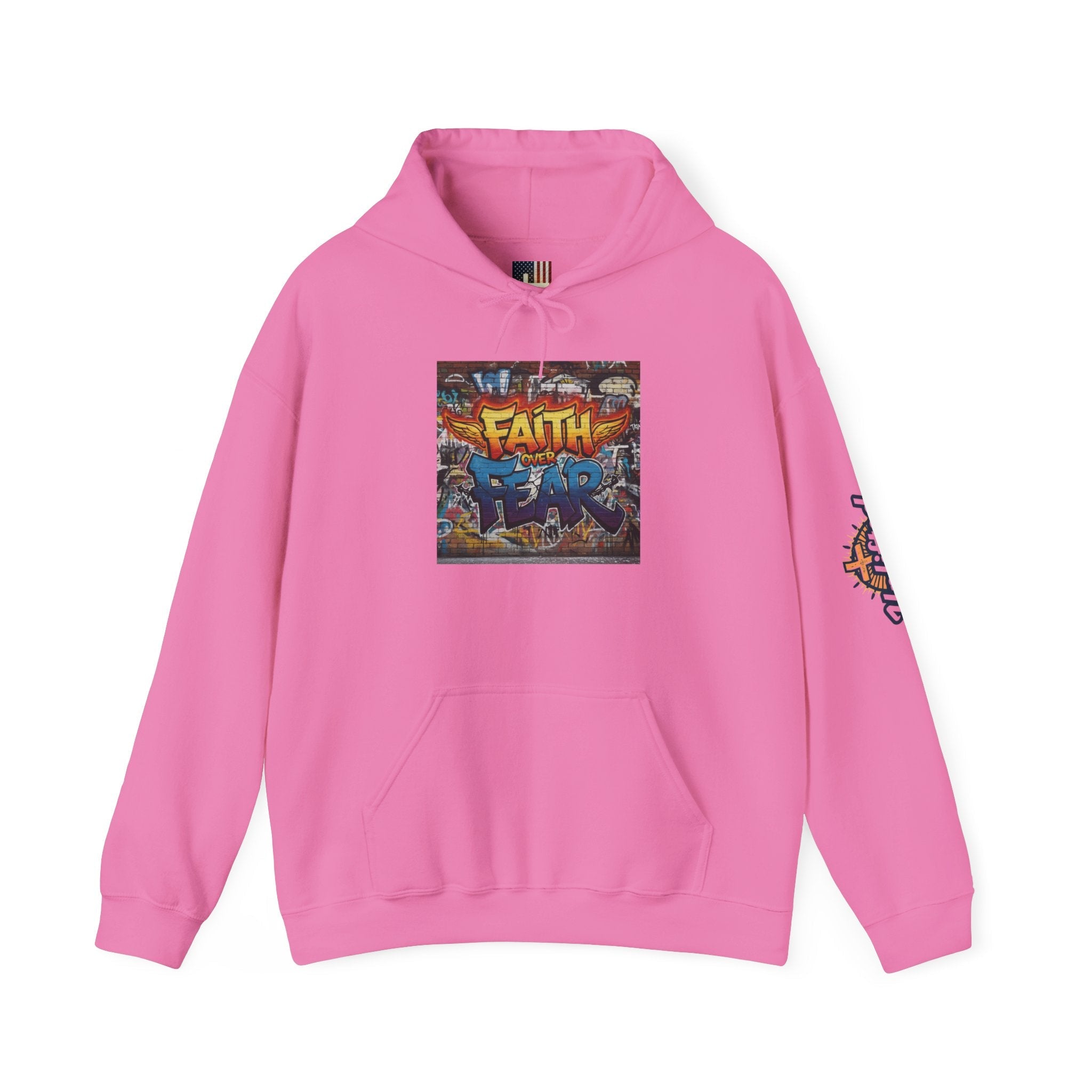 Faith Over Fear Hoodie – Graffiti Wall Christian Sweatshirt for Bold 2 Corinthians 5:7 Streetwear & Unshakable Faith Printify