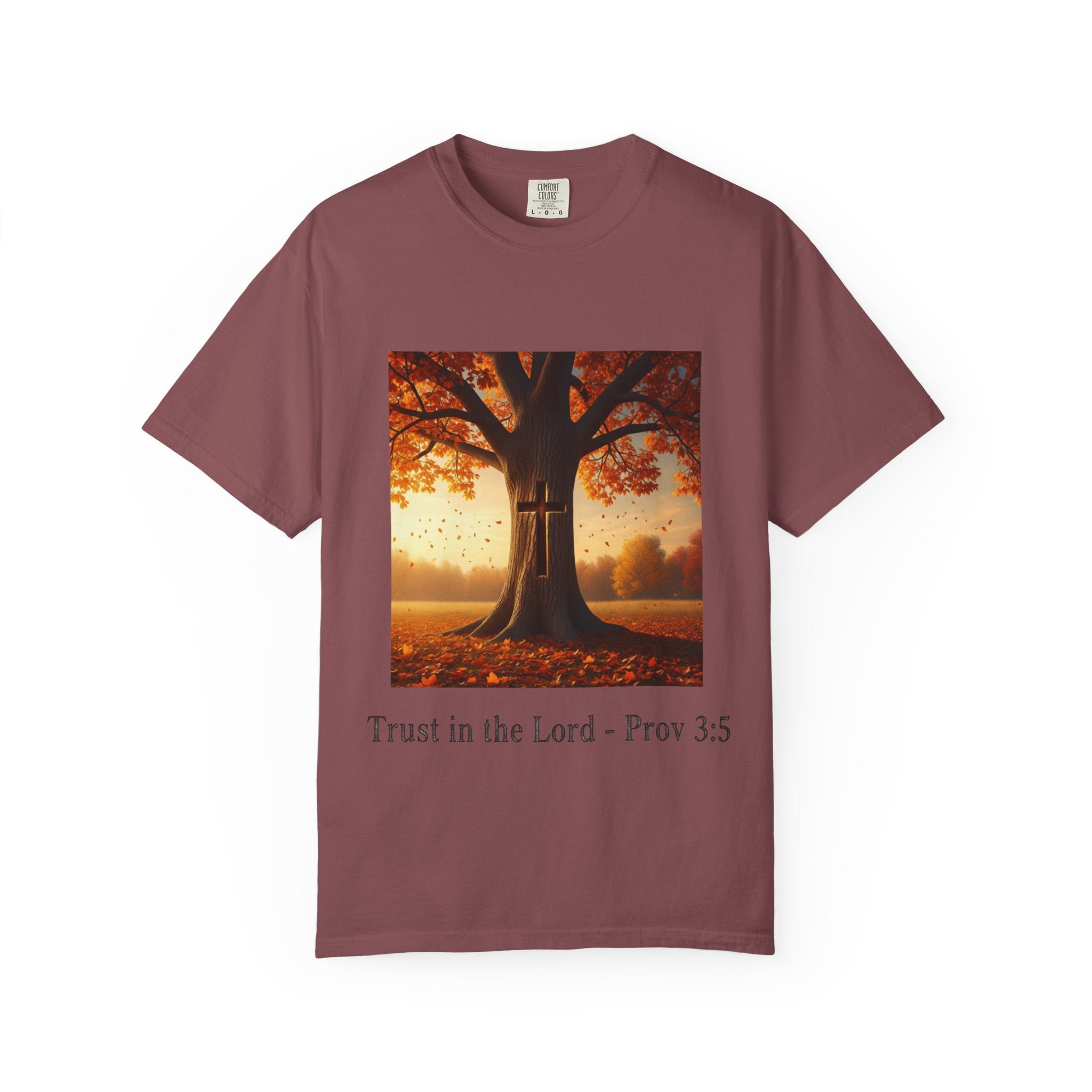 Trust in the Lord T-Shirt – Autumn Tree Christian Tee with Proverbs 3:5 Printify
