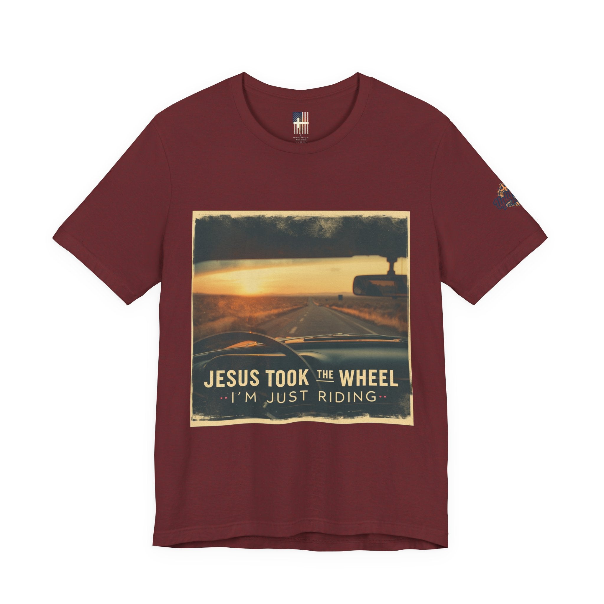 Jesus Took the Wheel I'm Just Riding T-shirt – Funny Christian Convertible Car T-shirt for Surrendered Faith & Humor Printify
