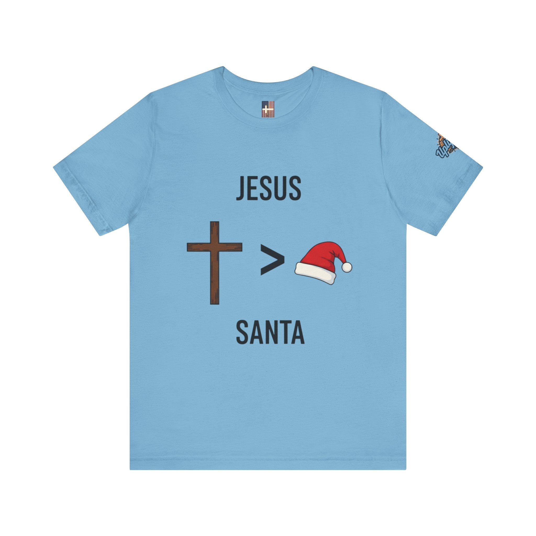 🎄 Jesus > Santa – Minimalist Christian Christmas T-Shirt | Bold Faith Over Holiday Tee | Cross vs Santa Hat Design | Uplifted Gear Printify