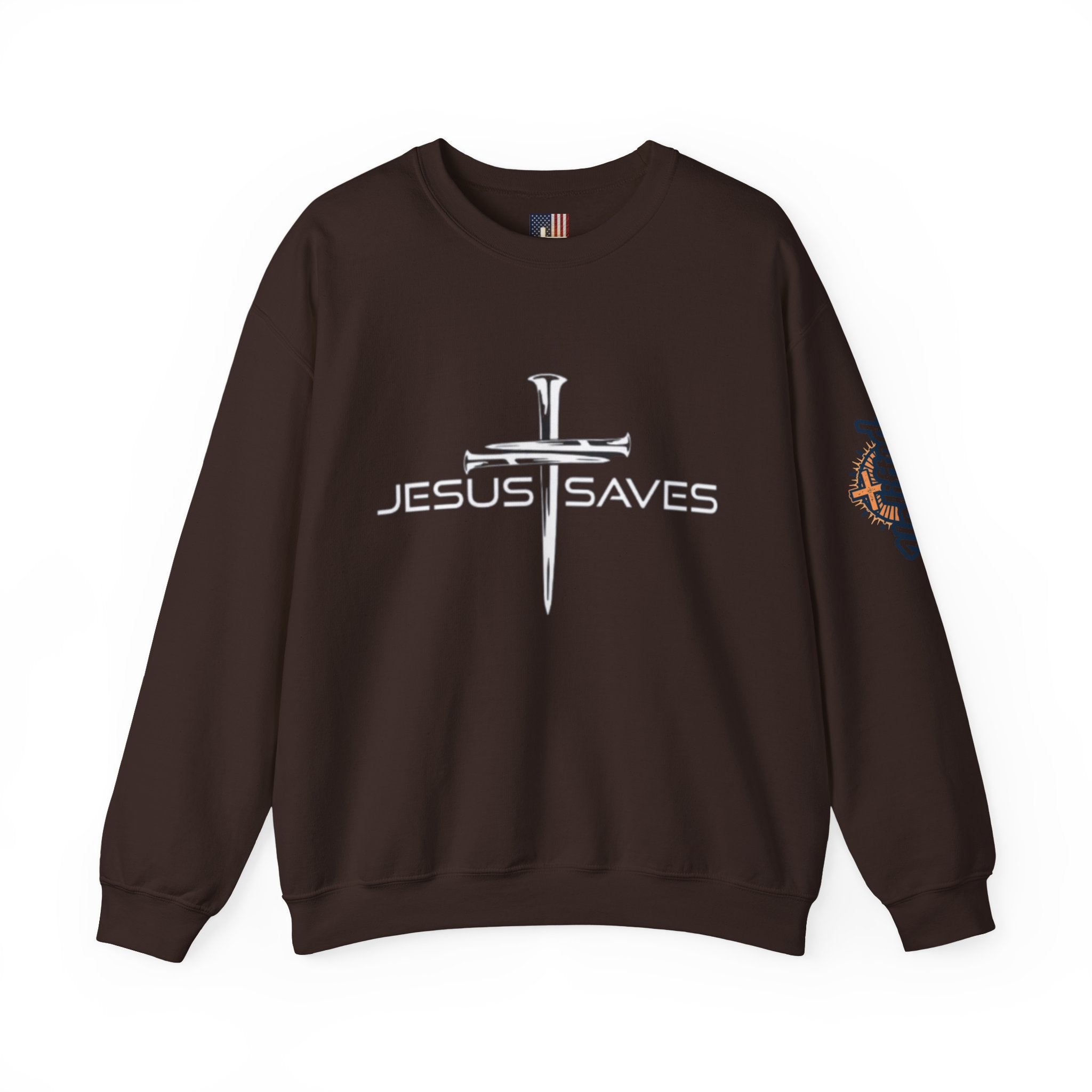 Jesus Saves Sweatshirt – 3 Nails Crucifix Cross Christian Sweatshirt for Redemption Faith & Bold Salvation Printify