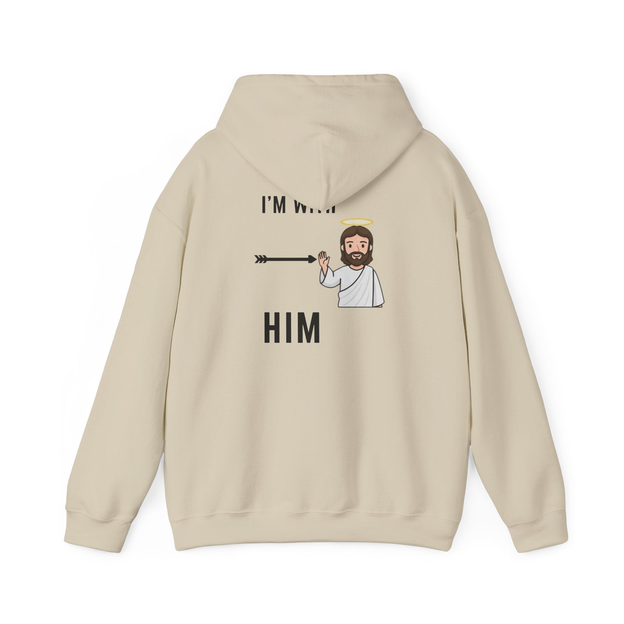 🔥 I’m With Him → Christian Hoodie | Arrow Pointing to Jesus | Minimalist Faith Tee | Subtle Cross Design | Bible-Inspired Apparel by Uplifted Gear Printify
