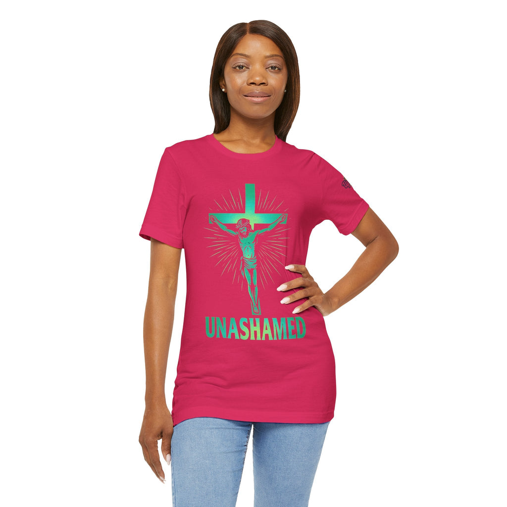 Unashamed T-shirt – Romans 1:16 Crucifixion Christian t-shirt for Bold Unwavering Faith Printify