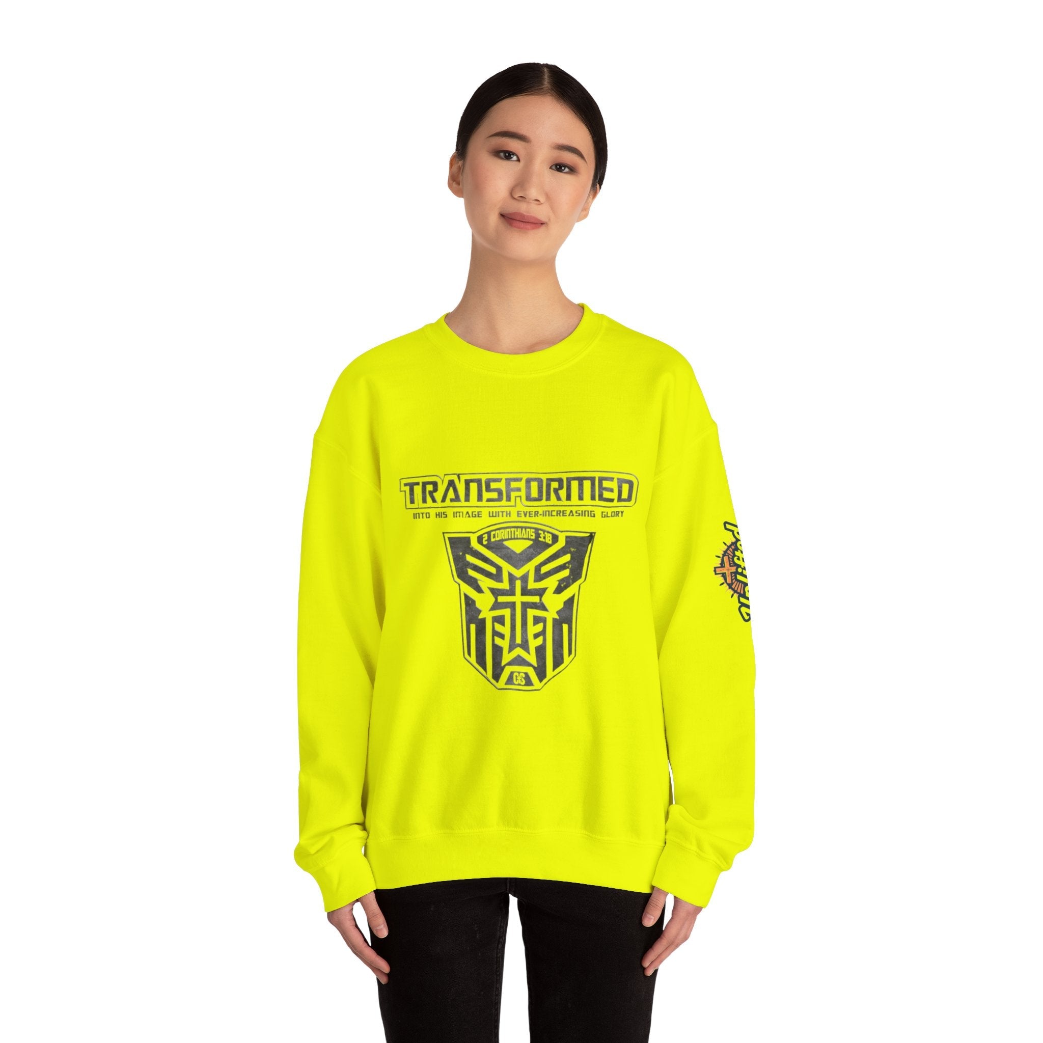 Transformer Logo Christian Sweatshirt | 2 Corinthians 3:18 Bible Verse Sweatshirt Printify