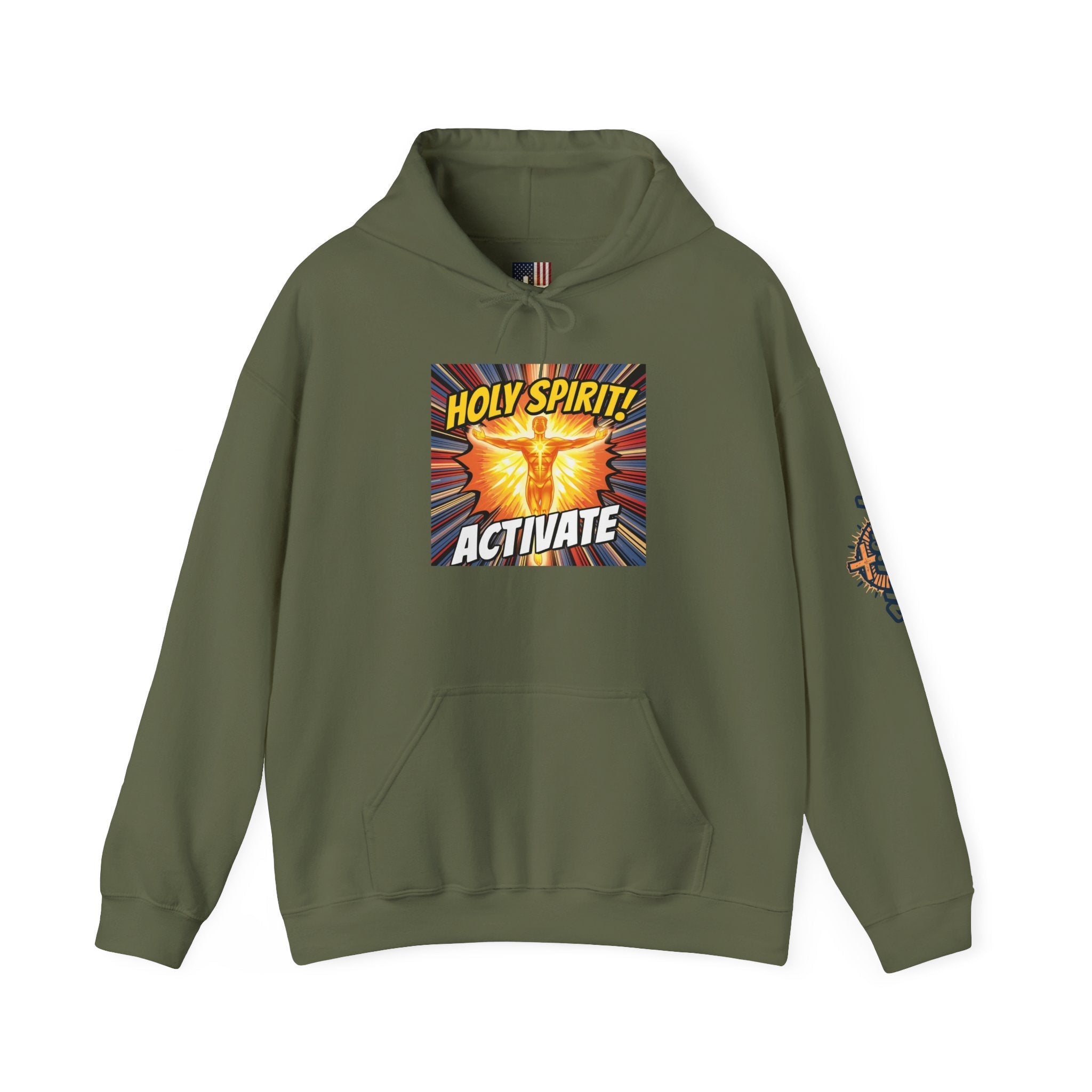Holy Spirit Activate Hoodie – Superhero Christian Sweatshirt with Vibrant Power-Up Design for Faith-Fueled Boldness Printify