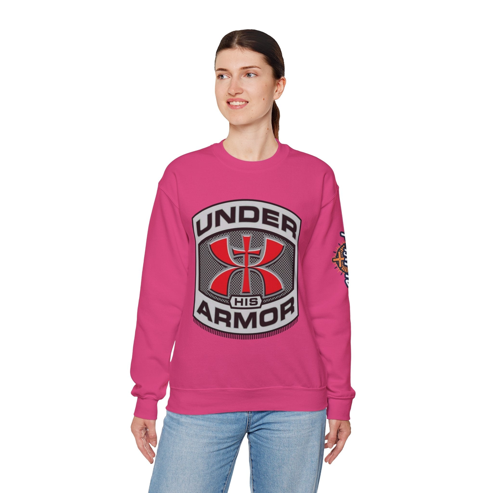 Under His Armor Crewneck Sweatshirt — Christian Faith Graphic Pullover Printify