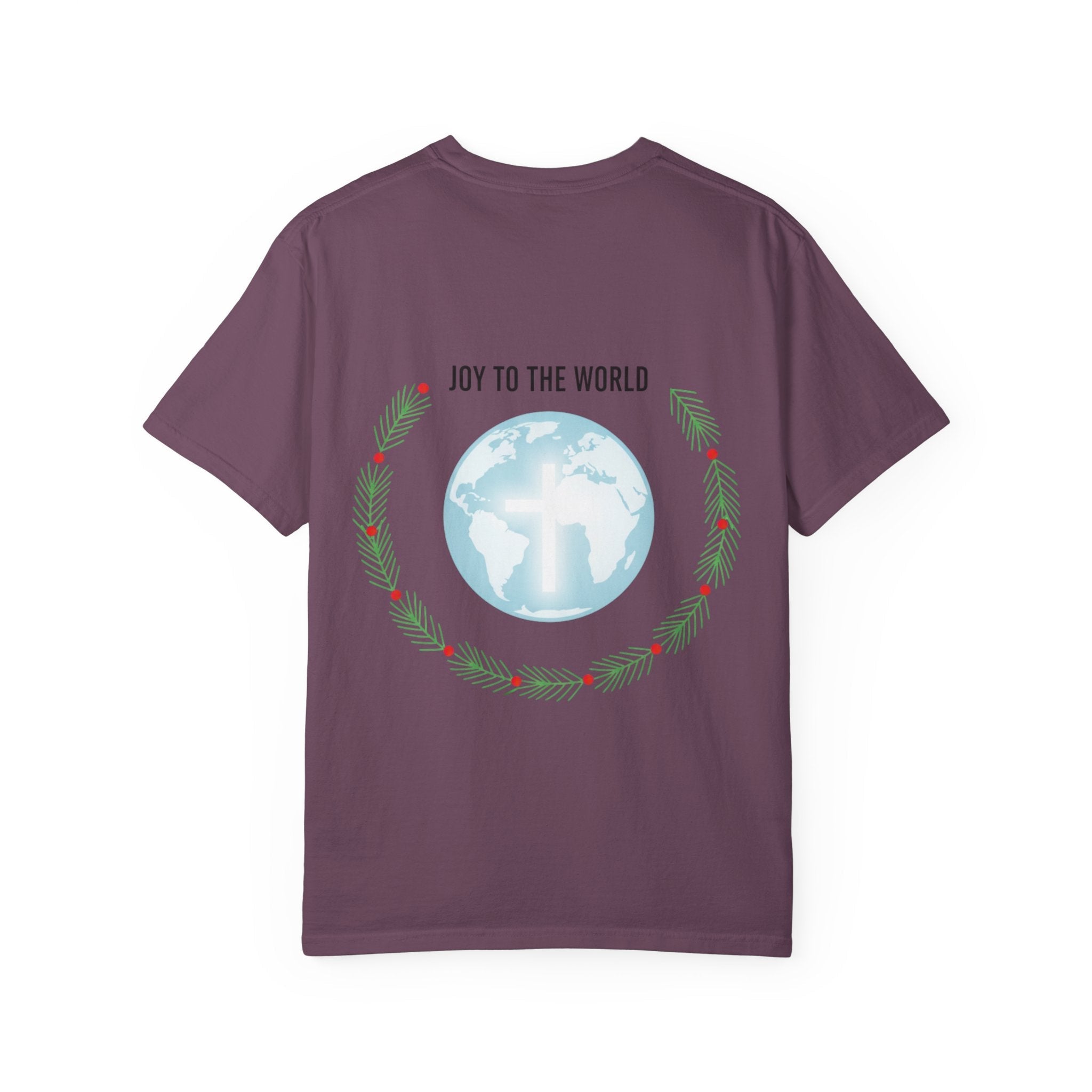 Joy to the World T-shirt – Wreath Earth Nativity Christian Christmas T-shirt for Isaiah 9:6 Holiday Faith & Festive Joy Printify