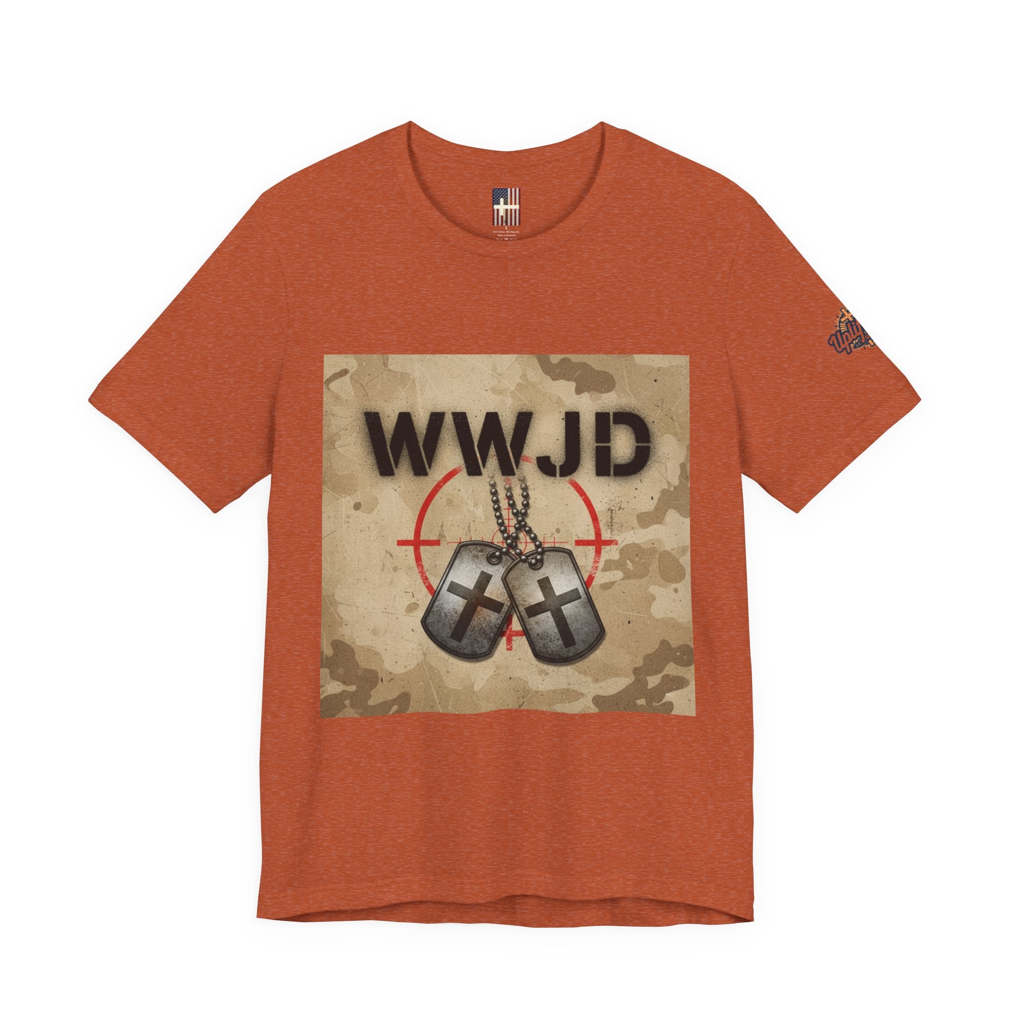 WWJD T-shirt – Military Dog Tags What Would Jesus Do Camo Christian T-shirt for Bold Faith & Streetwear Printify