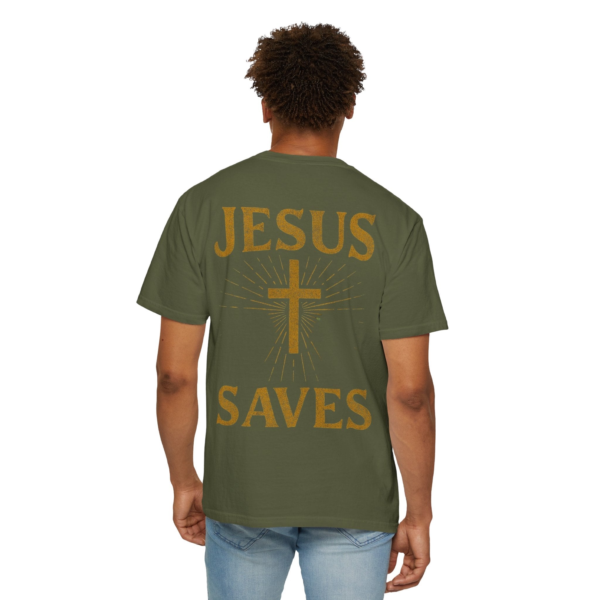 Jesus Saves T-shirt – Radiant Cross & Rays of Light Christian T-shirt for Eternal Hope & Faith Printify