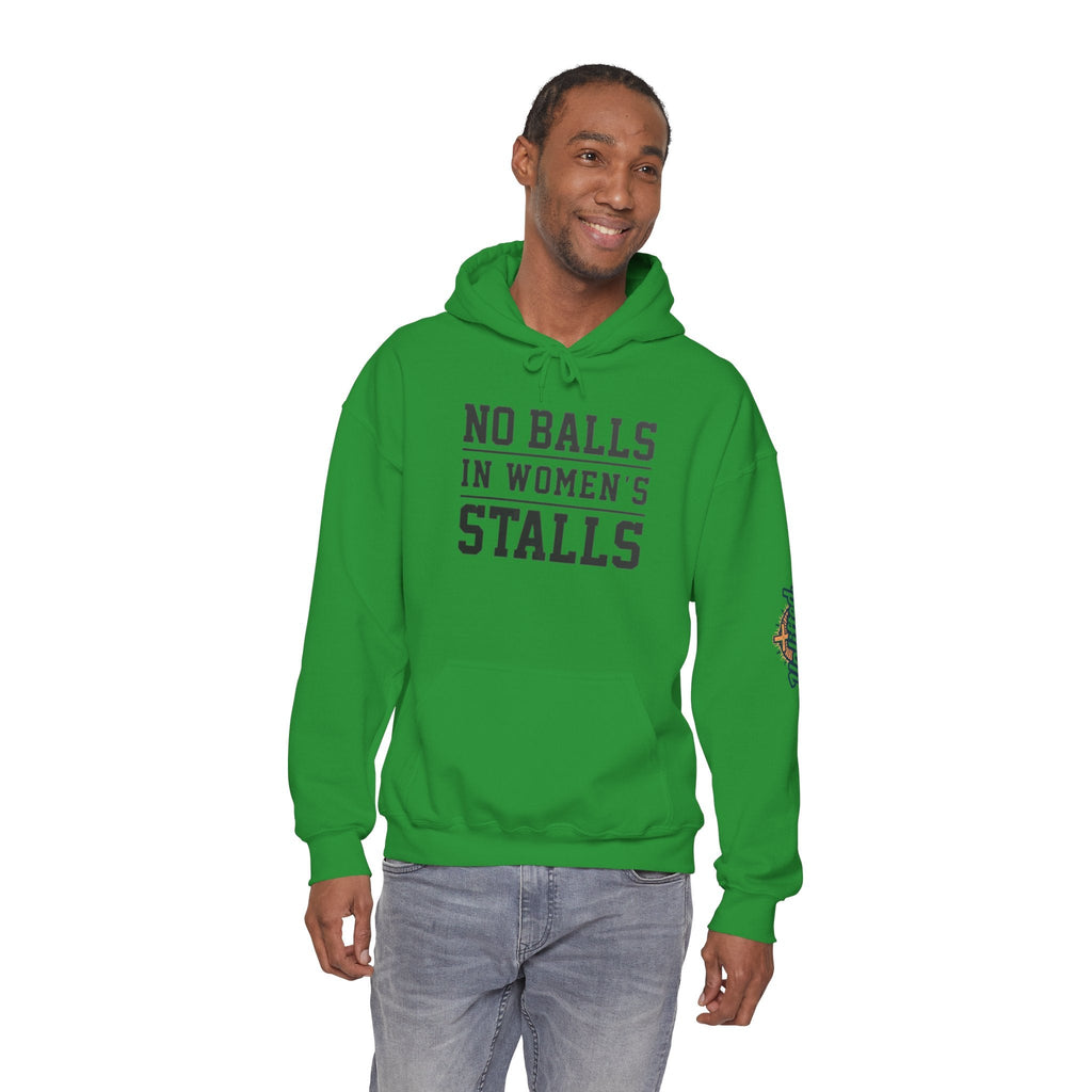 "No Balls in Women's Stalls" Statement Hoodie — Protest Sweatshirt Printify