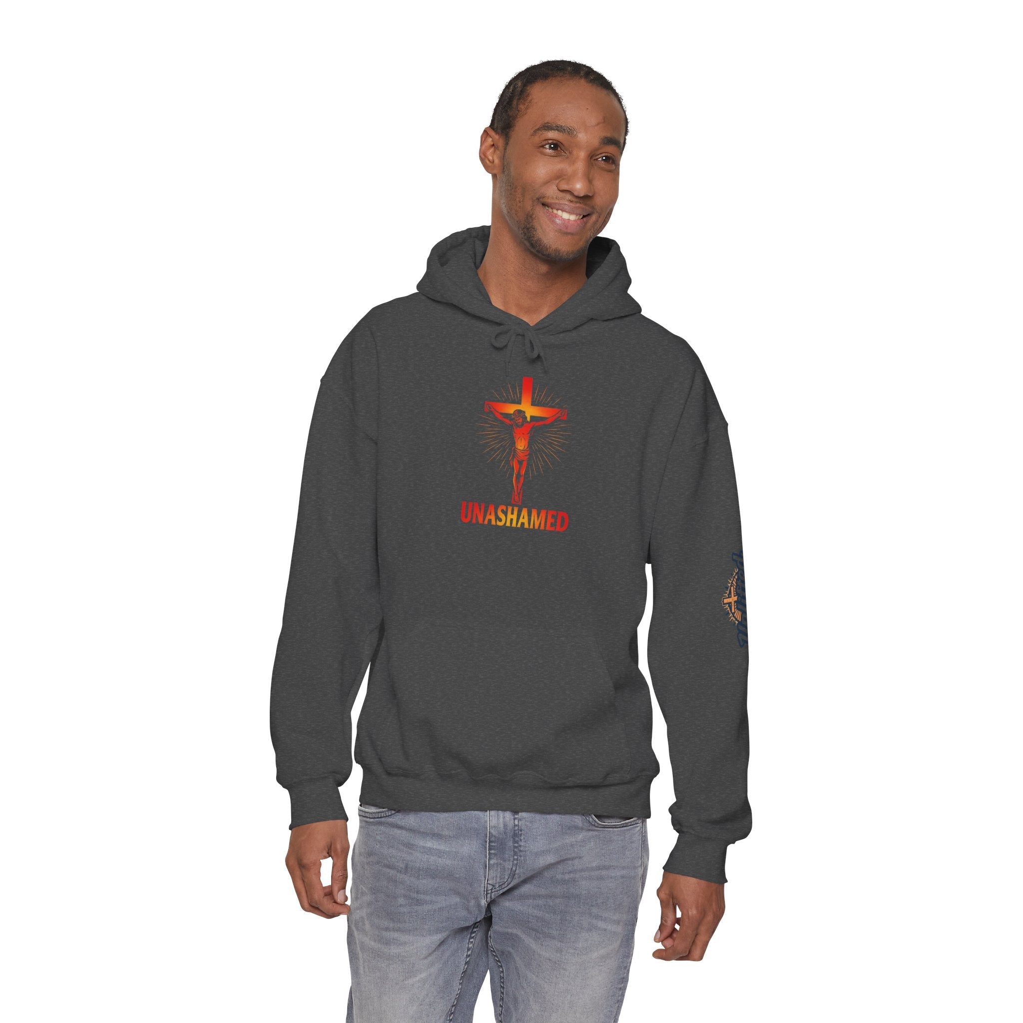 Unashamed Hoodie – Romans 1:16 Crucifixion Christian Sweatshirt for Bold Unwavering Faith Printify