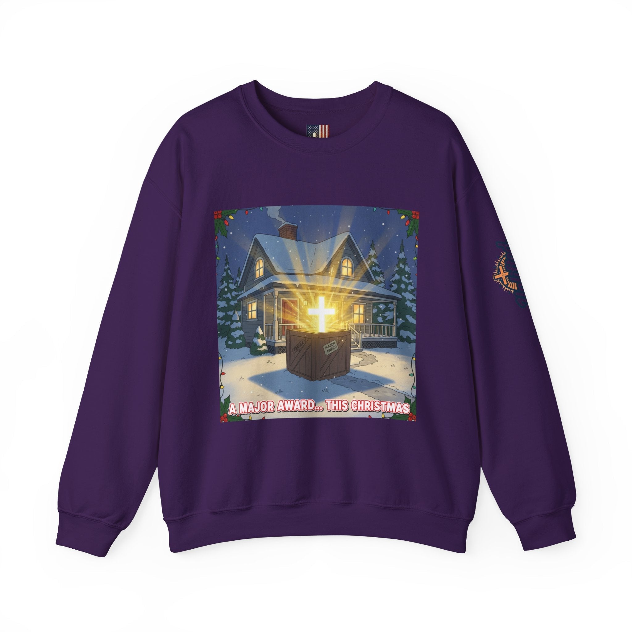 A Major Award This Christmas Sweatshirt – Fragile Leg Lamp Parody Cross Unboxing Christian Sweatshirt for Hilarious Faith & Holiday Glow Printify