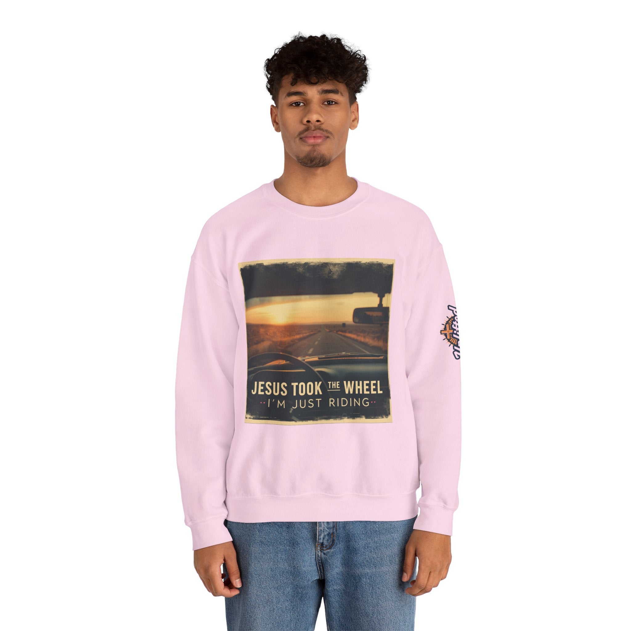 Jesus Took the Wheel I'm Just Riding Sweatshirt – Funny Christian Convertible Car Sweatshirt for Surrendered Faith & Humor