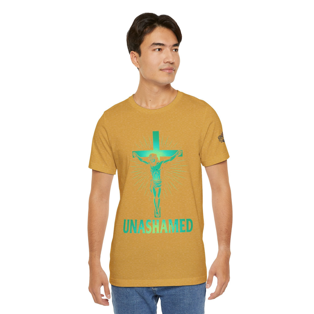 Unashamed T-shirt – Romans 1:16 Crucifixion Christian t-shirt for Bold Unwavering Faith Printify