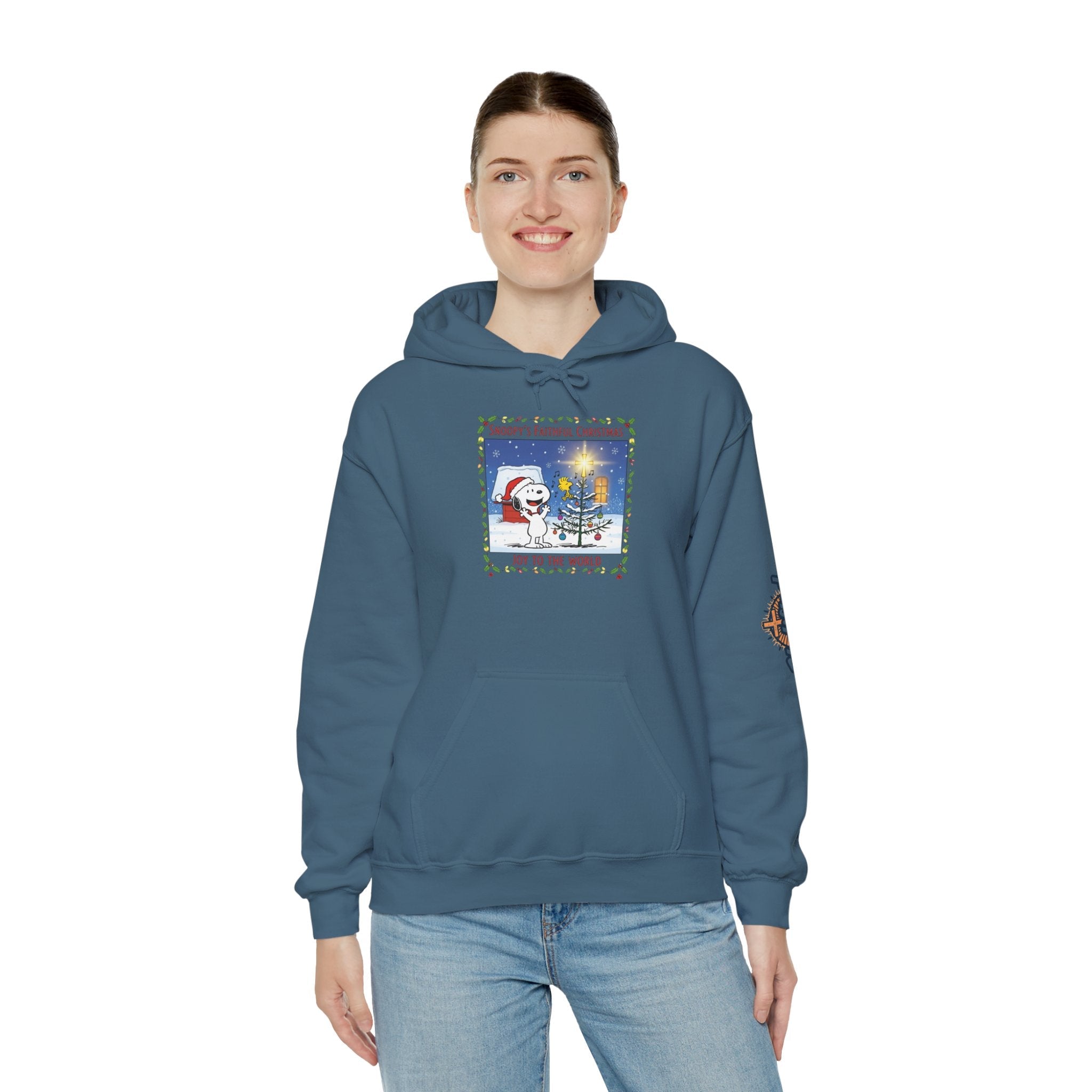 🎄 Faithful Christmas Friends – Christian Holiday Hoodie | Festive Tree & Cartoon Duo | Heartwarming Christmas Tee by Uplifted Gear Printify