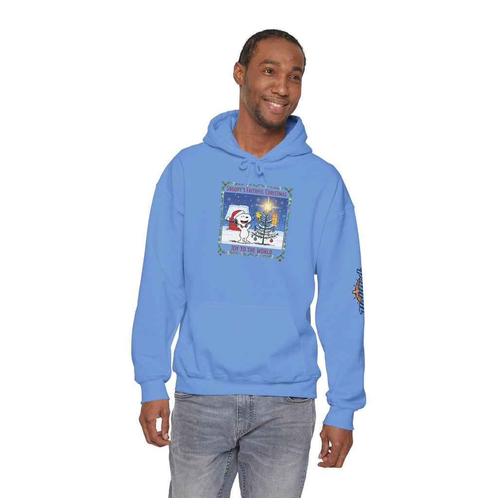 🎄 Faithful Christmas Friends – Christian Holiday Hoodie | Festive Tree & Cartoon Duo | Heartwarming Christmas Tee by Uplifted Gear Printify