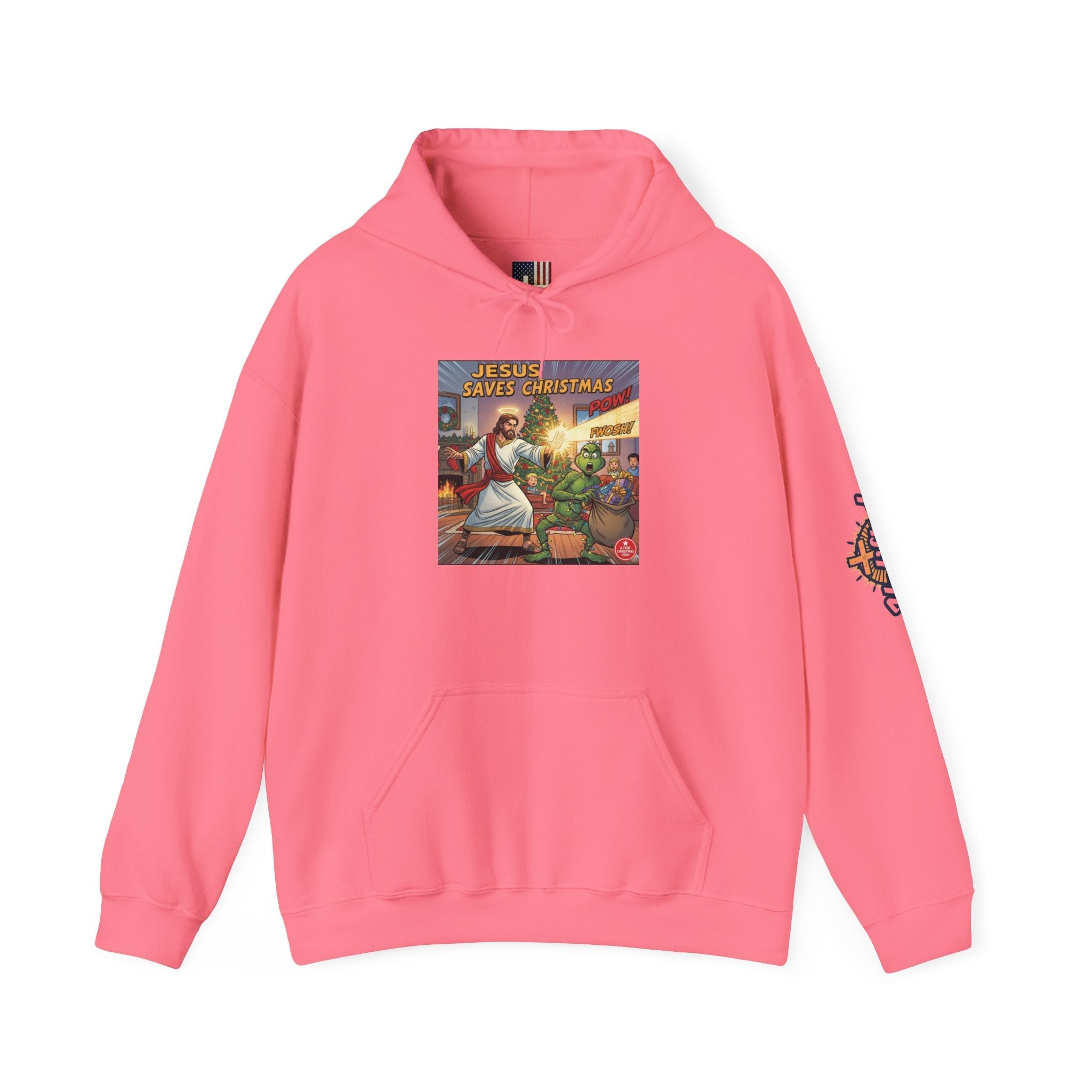 Jesus Saves Christmas Hoodie – Grinch vs Savior Light Battle Christian Sweatshirt for Hilarious Holiday Faith & True Joy Printify