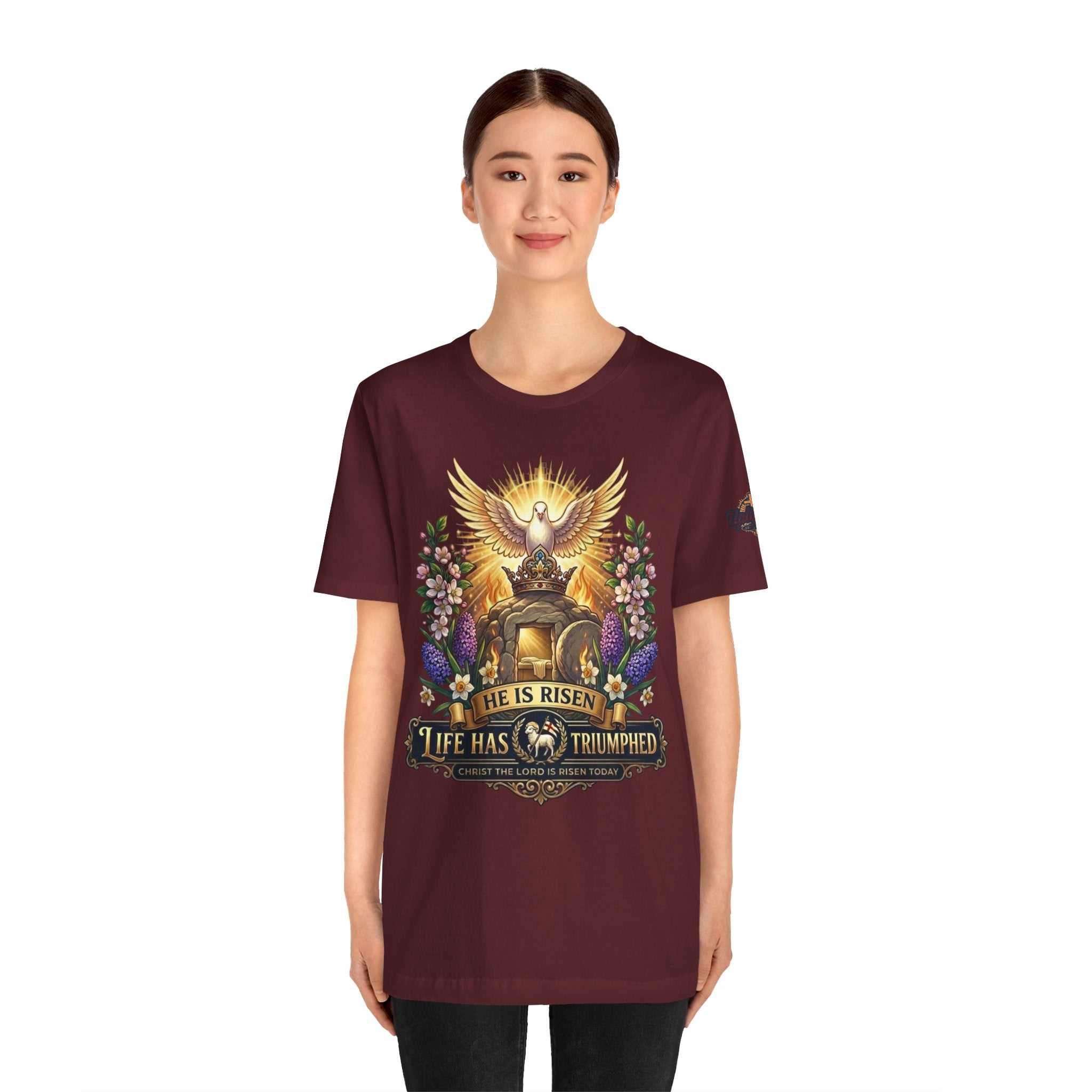 He Is Risen "Life Has Triumphed" T-Shirt — Easter Resurrection Christian Tee Printify