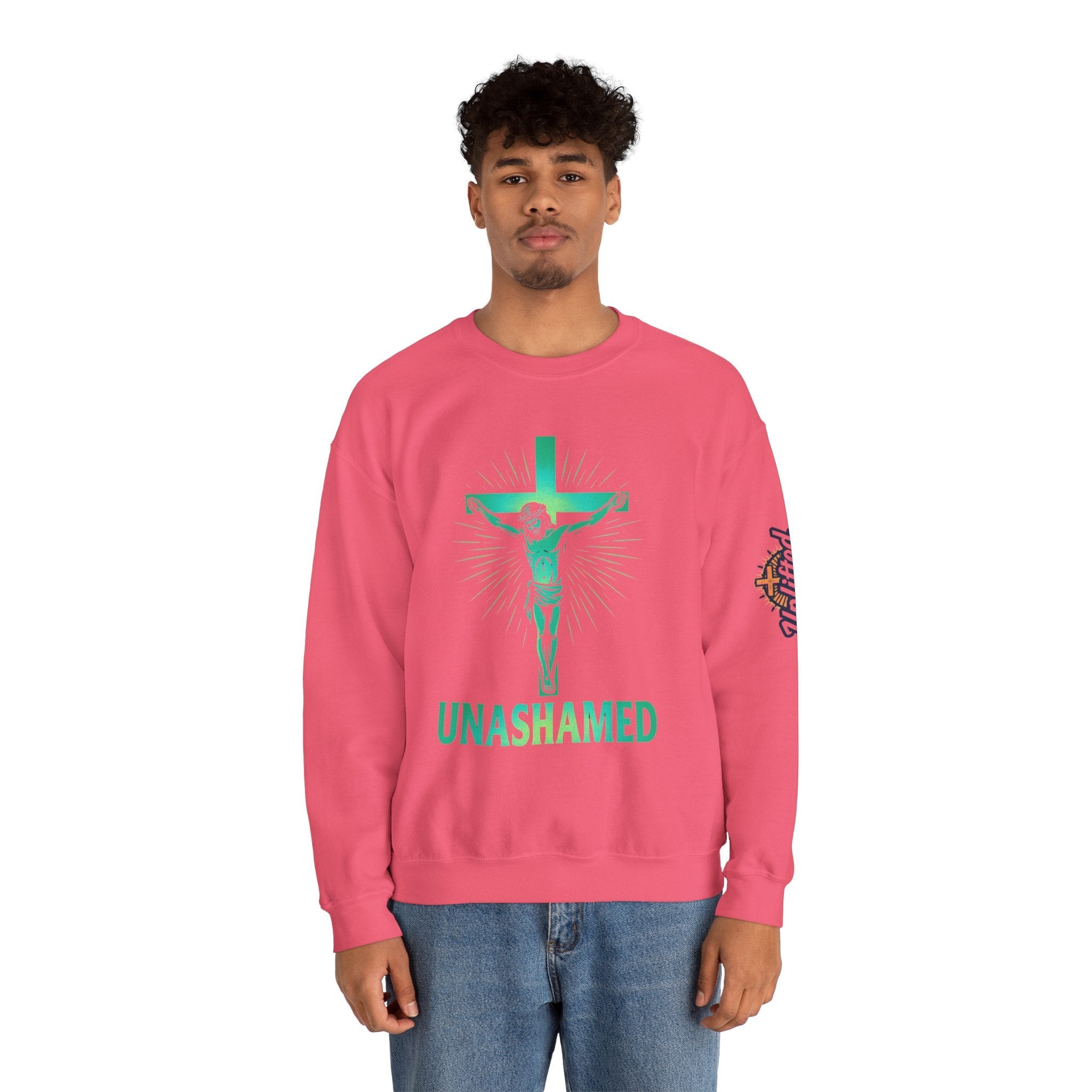 Unashamed Sweatshirt – Romans 1:16 Crucifixion Christian Sweatshirt for Bold Unwavering Faith Printify